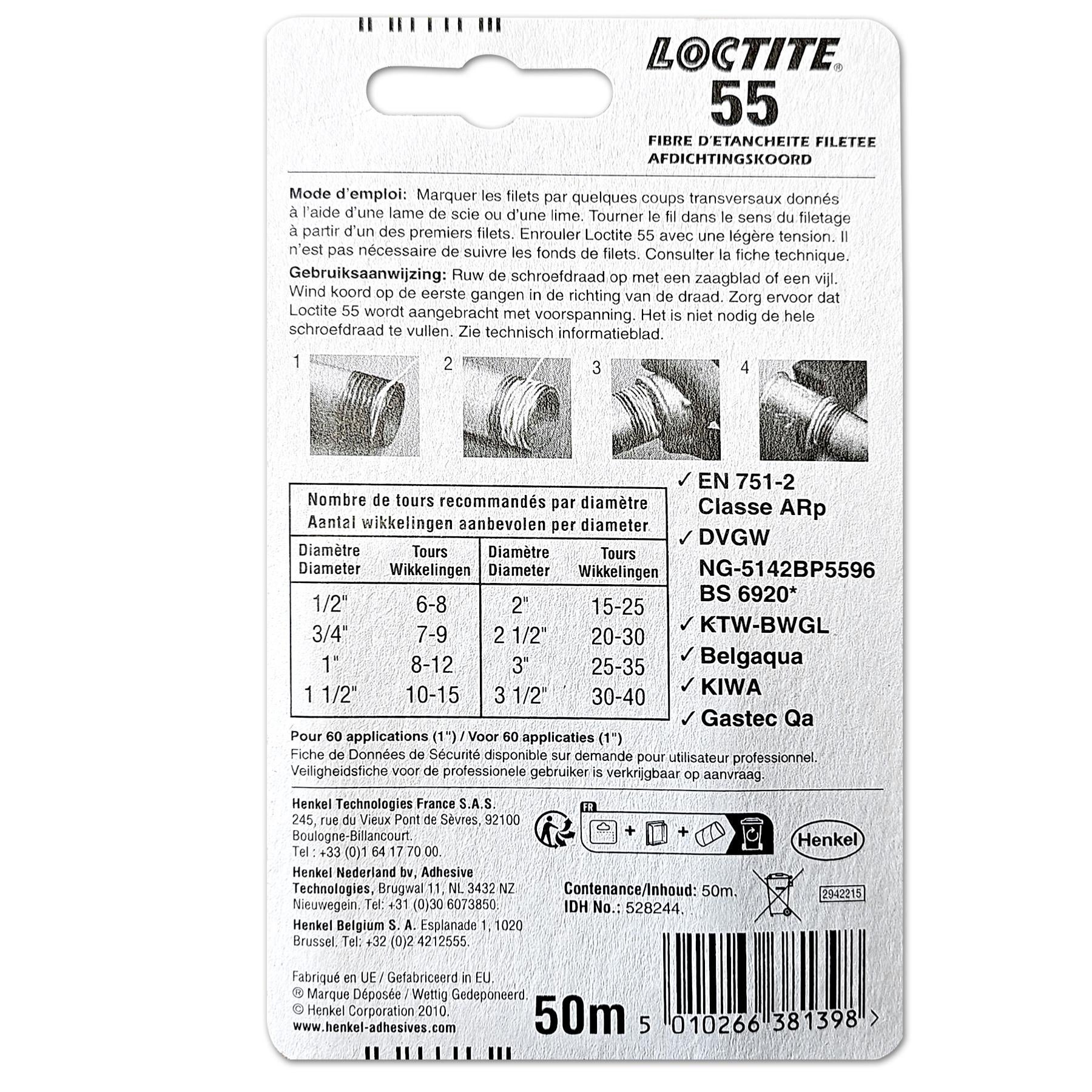 LOCTITE 55 FIL D'ETANCHEITE POUR FILETAGE 50 mètres - 3