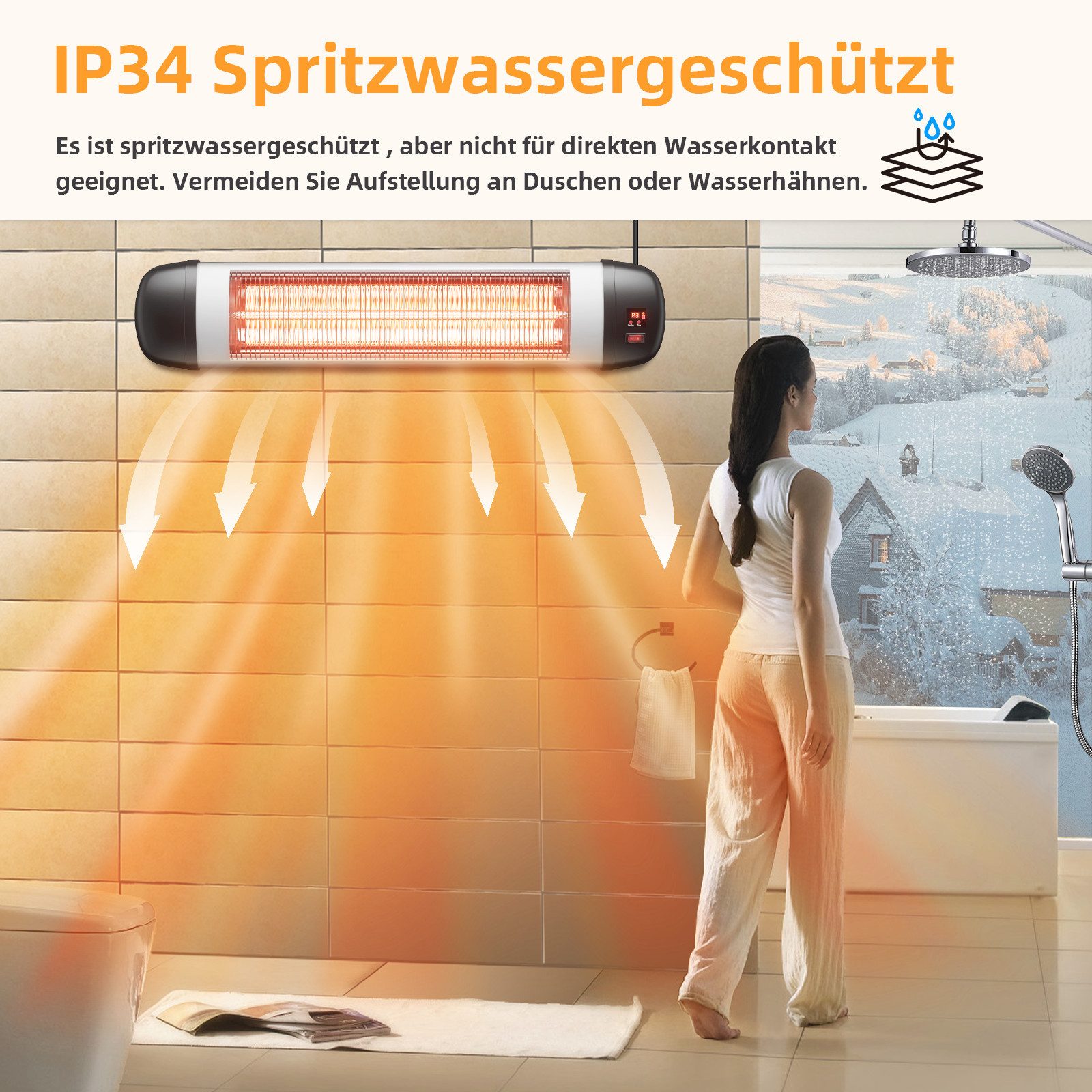 NETTLIFE Ogrzewanie promiennikowe Taras Ogrzewanie na podczerwień - 2500W Zewnętrzne ogrzewanie promiennikowe na podczerwień - 6
