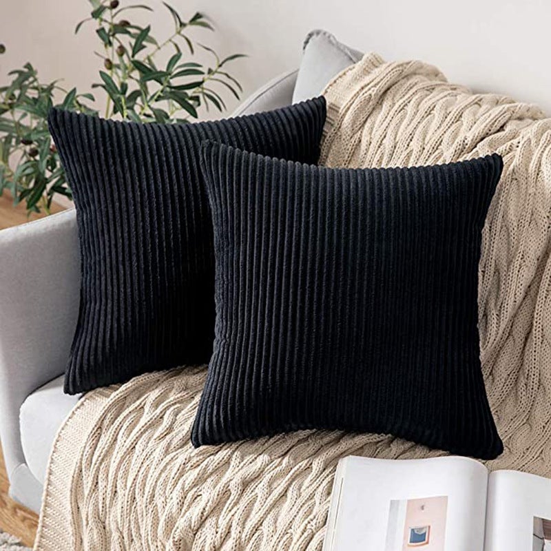 FDTERN Lot de 4 housses de coussin décoratives de style bohème en velours côtelé et moelleux pour canapé, chambre, salon, Gris/Bleu, 40 x 40 cm