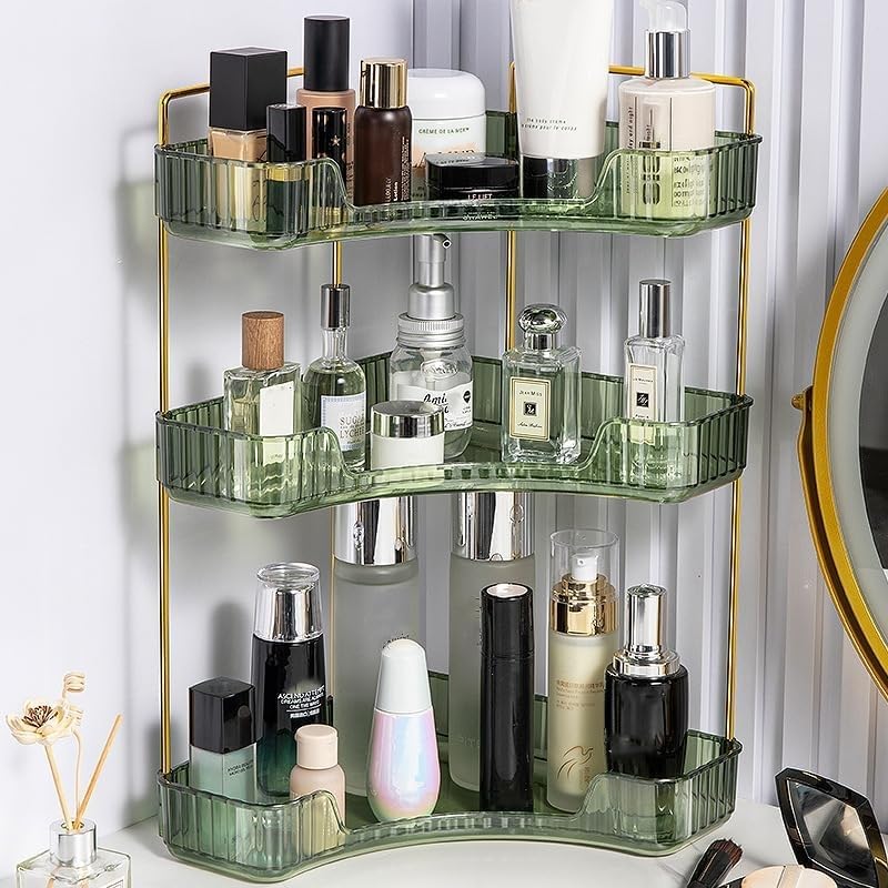 Rangement Maquillage, Organisateur de Cosmétiques, Présentoir Cosmétique, Organisateur de Parfum pour Salle de Bain (3 Couches, Vert) - 4