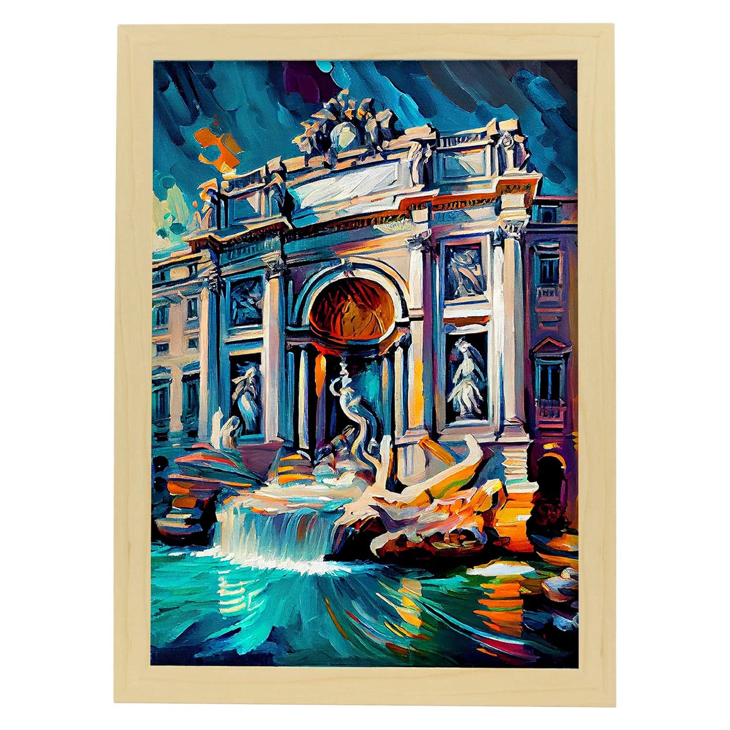 Nacnic poster de fontana di trevi en estilo pintura al óleo ilustraciones de monumentos en estilo fotográfico a todo color diseño y a3 marcos madera