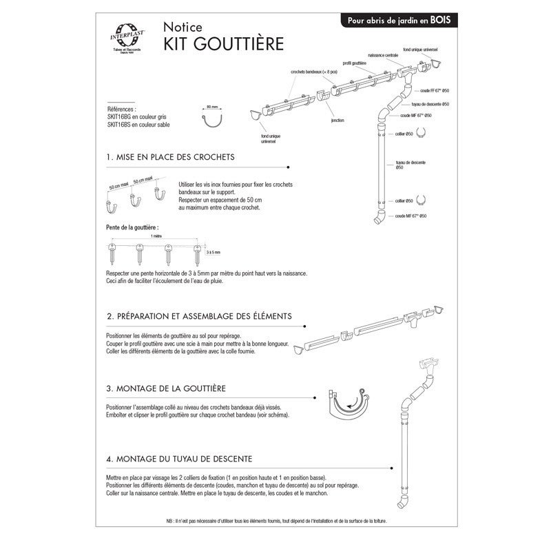 Kit gouttière pour abri de jardin en bois dév.160 sable - Fitt - Sable - PVC - 3