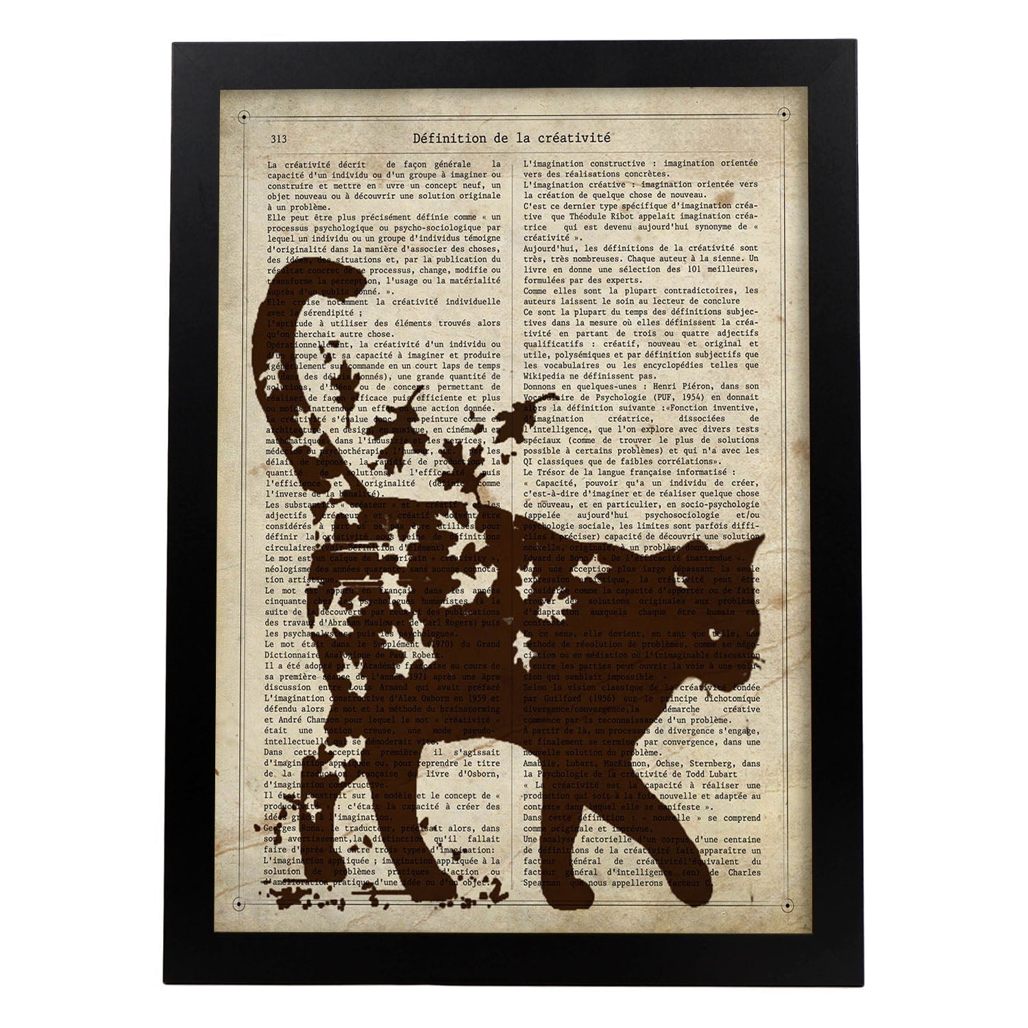 Poster de gato con hojas de otono. láminas de animales con definiciones. ilustraciones de animales con textos. marco madera clara - a3