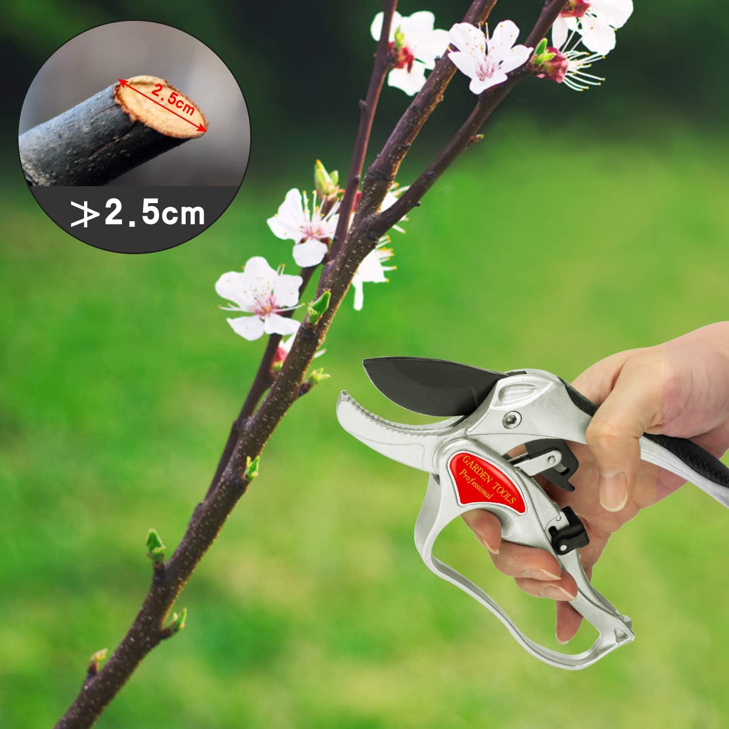 Sécateur Jardin - Anti Glissement poignees, mécanisme de déverrouillage, sécateur Bypass, revêtement antiadhésif,Ciseaux de Jardin Sharp Hand Pruners - 5