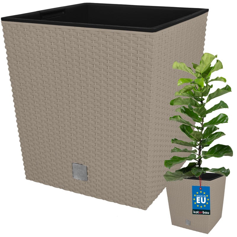 Donica doniczka 32 cm ogrodowa balkon taras kwiaty rattan mocca wkład ogród - KOTARBAU