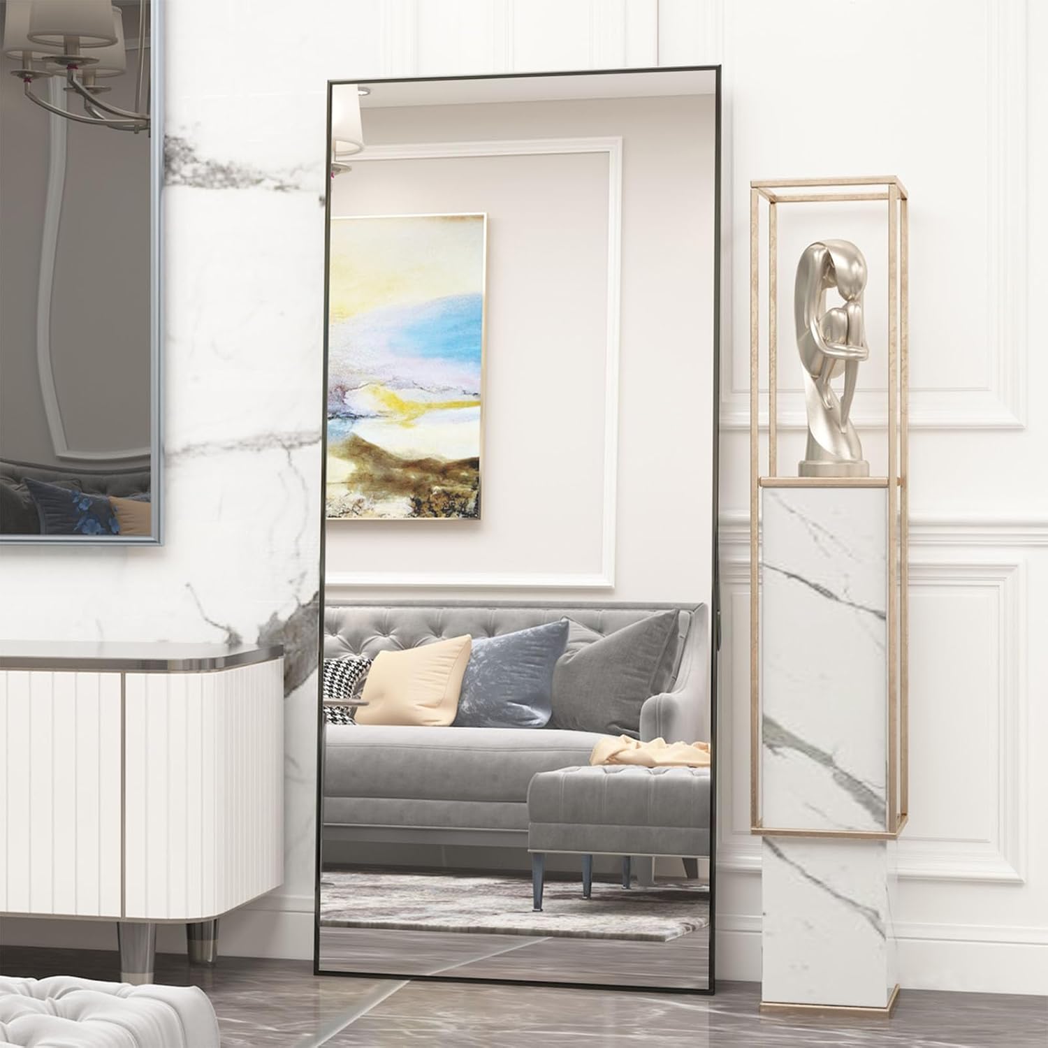 Specchio A Figura Intera 165x60cm Con Cornice Oro - Ad Arco, Vetro Infrangibile, Da Appoggio O Parete