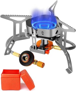 Réchaud à gaz de camping 6800 W avec allumage piézoélectrique, coupe-vent, mini réchaud à gaz, brûleur à gaz portable, coupe-vent, pour extérieur, pique- nique, trekking, randonnée