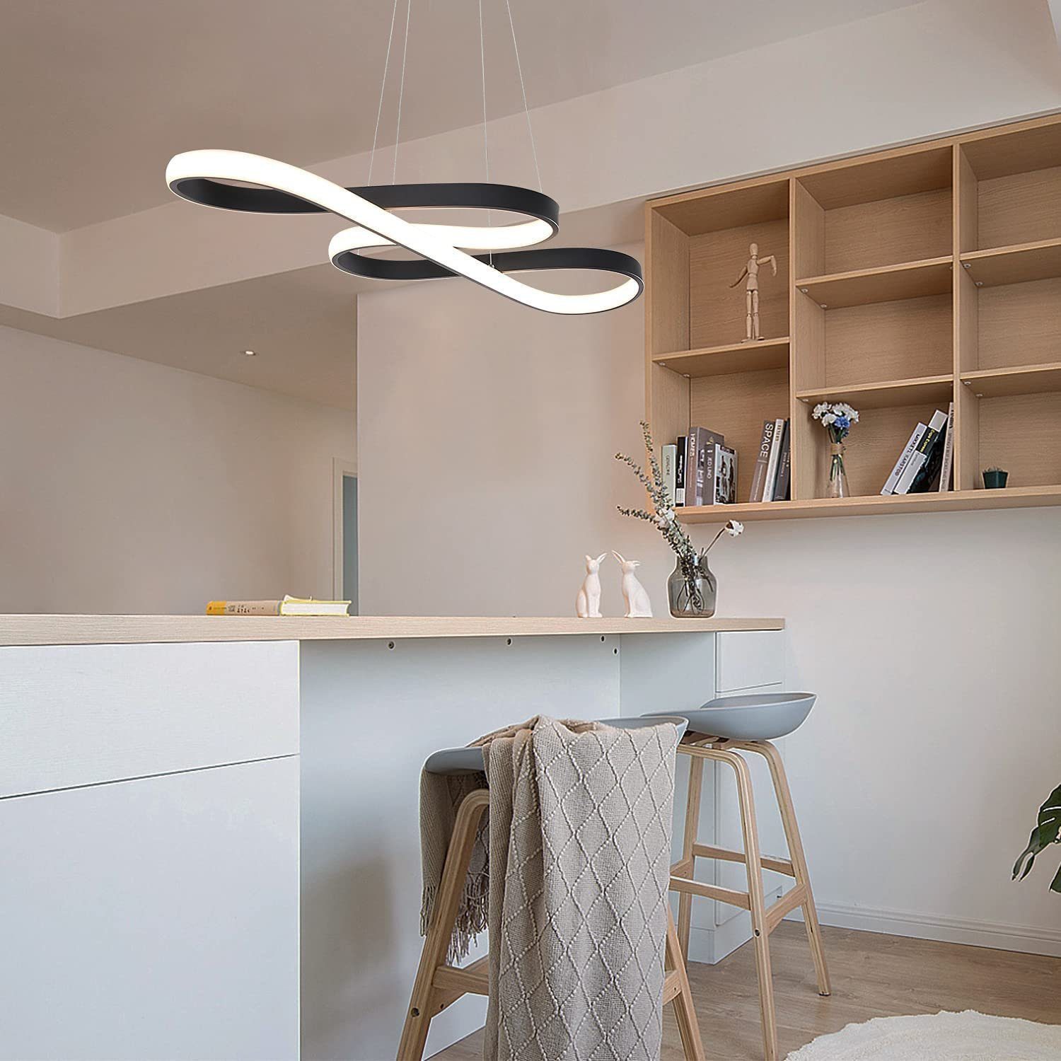 NETTLIFE Lampa wisząca LED Silikonowa Czarna Średnica 75 cm Ściemnialna Z Pilotem Nowoczesny Design Do Gabinetu Salonu Kuchni Biura 47 W - 7