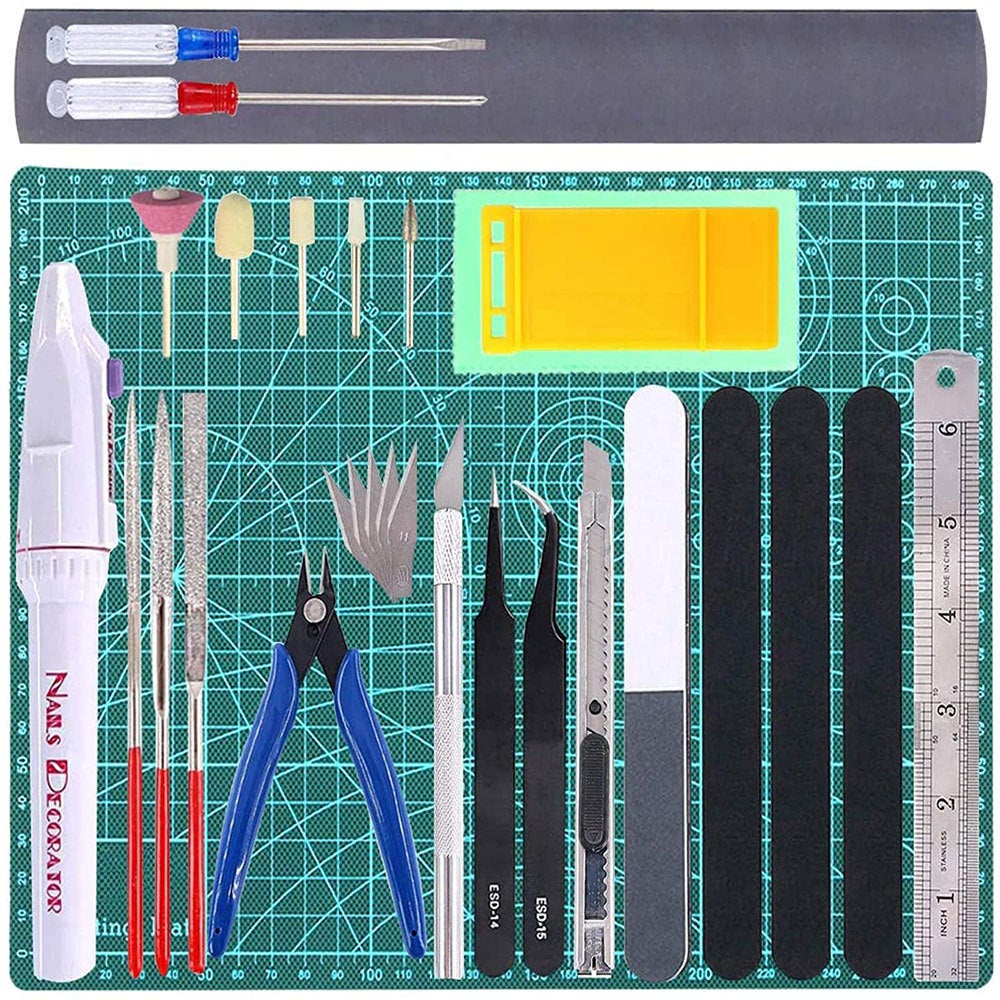 HOTUT Kit D'outils De Modélisme – 14 Pièces – Pinces, Limes, Blocs De Polissage – Pour Maquettes Et Bricolage