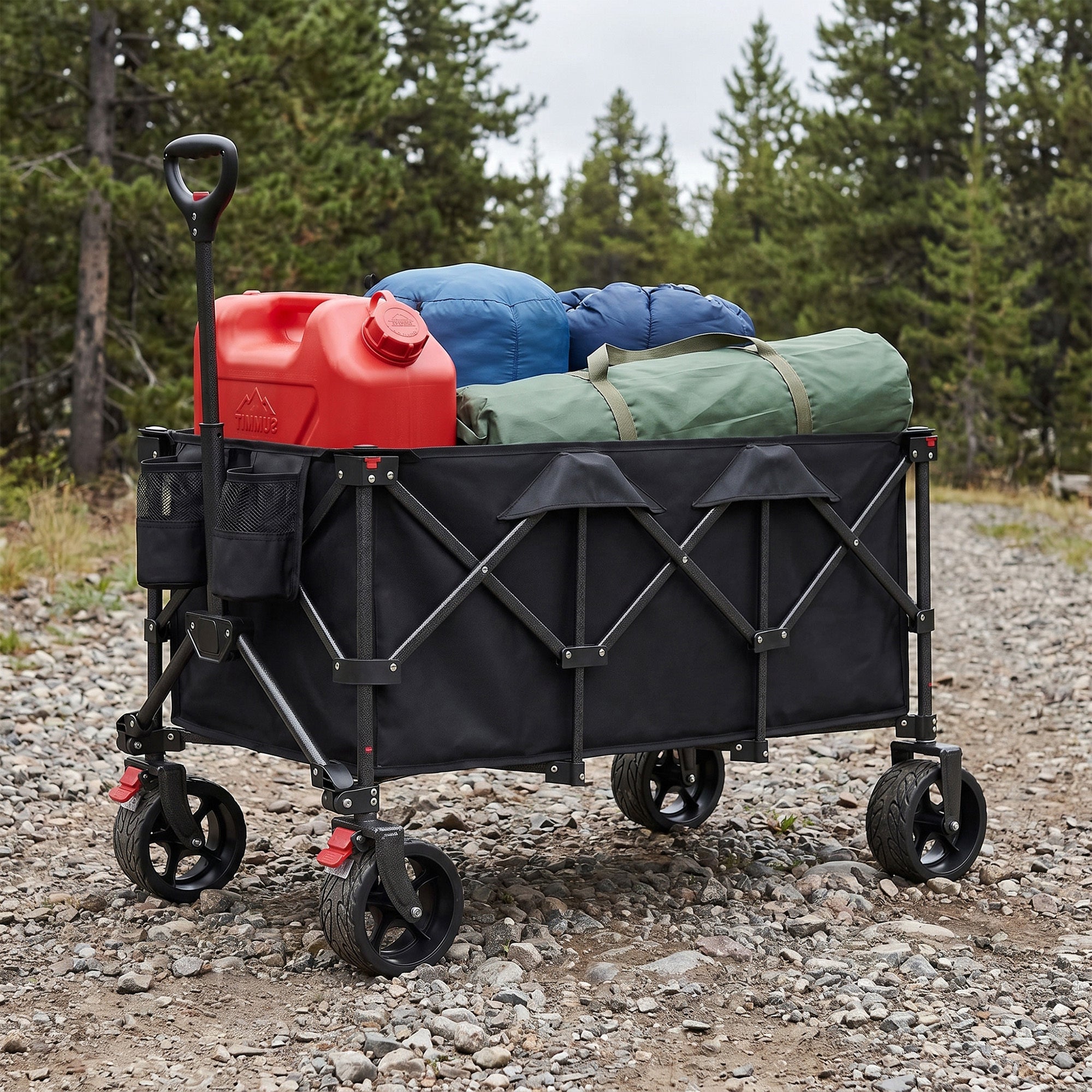 Wagon de Transport Extérieur, Capacité 200L, Chariot Pliable de Jardin avec Poignée, Plage, Camping, Noir - 3