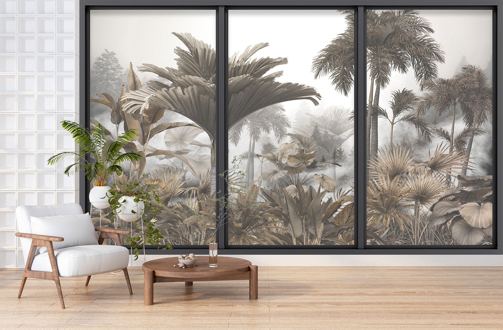 Papier peint panoramique Trompe l'oeil baie vitrée - Jungle - Largeur 325 cm x Hauteur 195 cm - 3