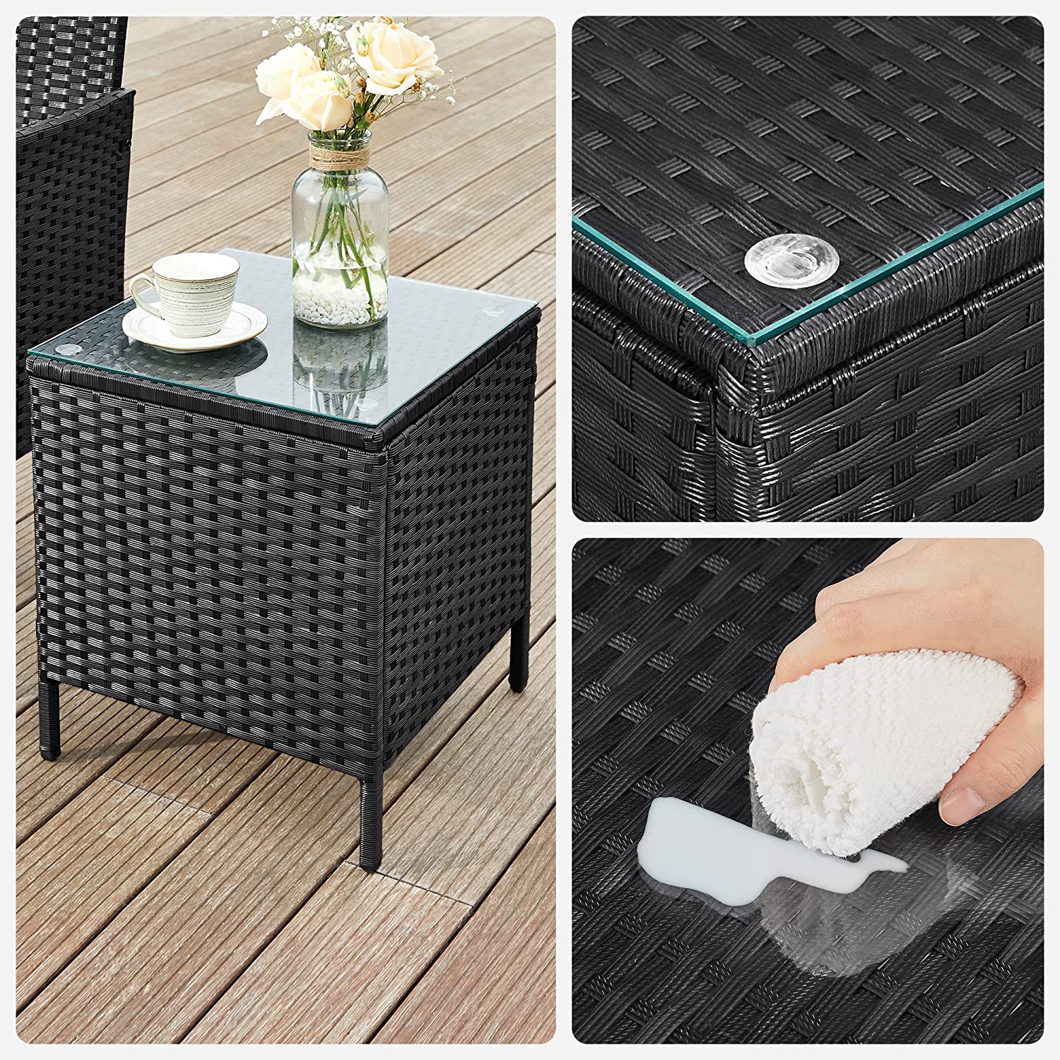 Salon de Jardin Extérieur, Ensemble de Mobilier, Table et Chaises, Noir et Taupe - 4