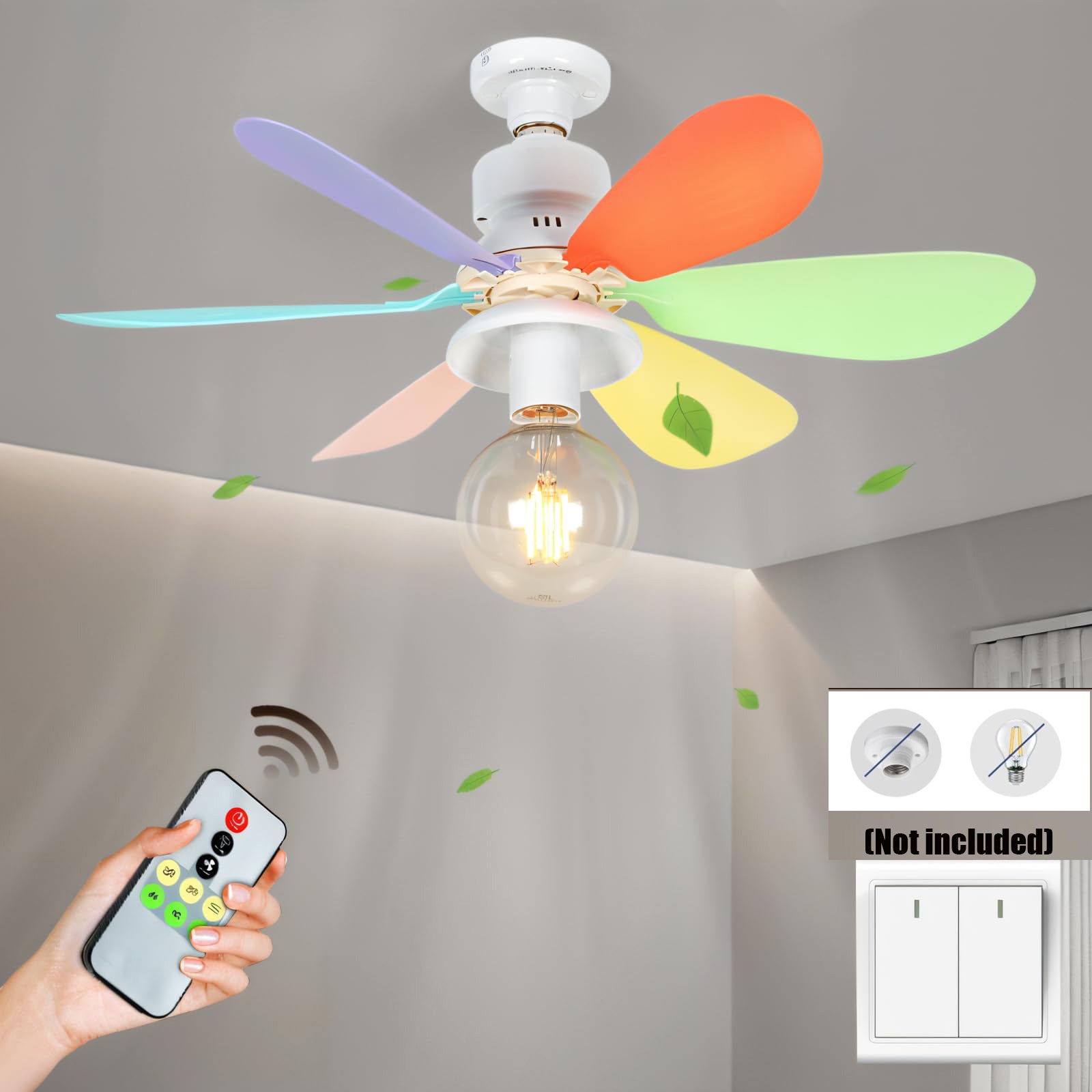 Wpuszczany wentylator sufitowy 52 cm z pilotem, 6 łopatek, 3 prędkości, cichy, timer 1H/2H/4H, kolorowy, bez źródła światła