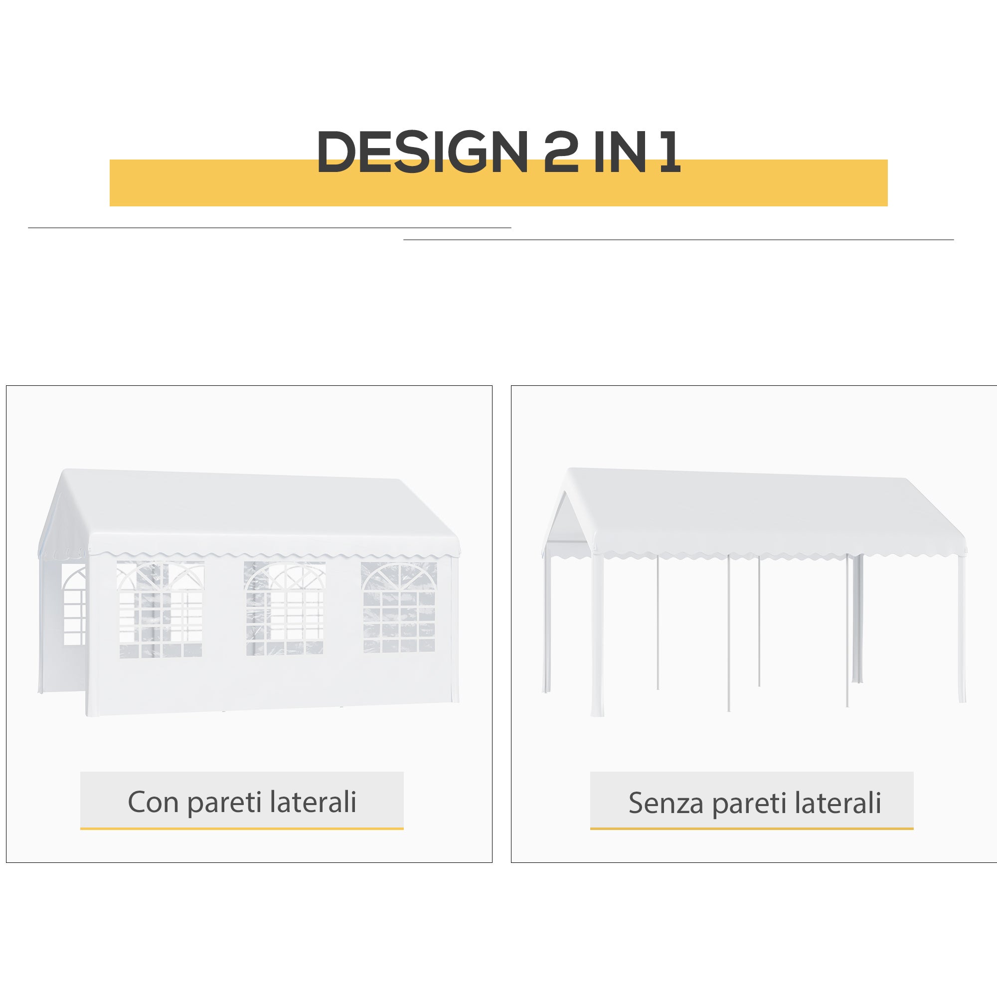 Outsunny Tendone per Feste 6x4m con Pareti Rimovibili, Porte e 6 Finestre, Bianco - 6