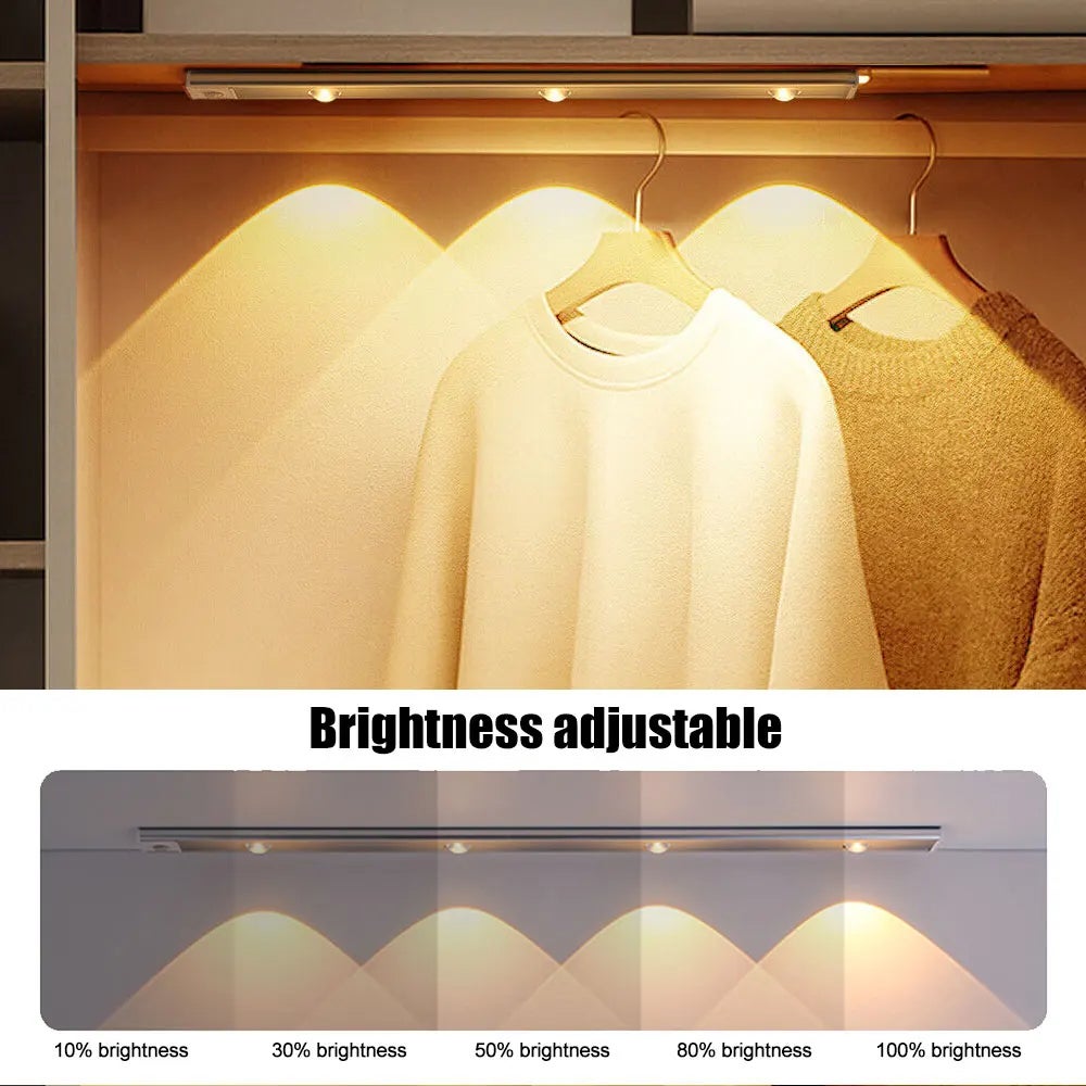 Luz debajo del gabinete con sensor de movimiento, luz de armario regulable de 40 cm, luz magnética recargable, luz nocturna de cocina, plateado - 5