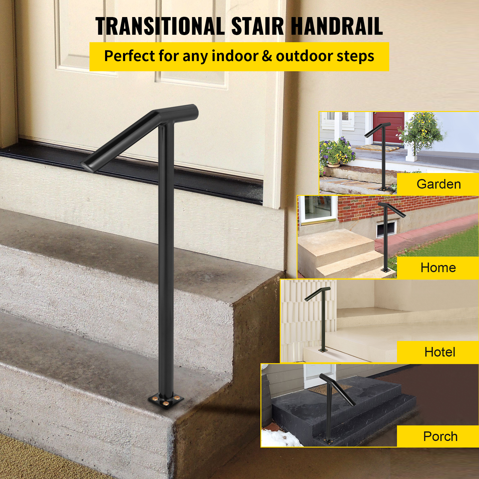Rampe Ronde Métal SucceBuy 2 Marches Escalier Extérieur 18L x 38H Pouces Poteau Boulonné Inclus - 4