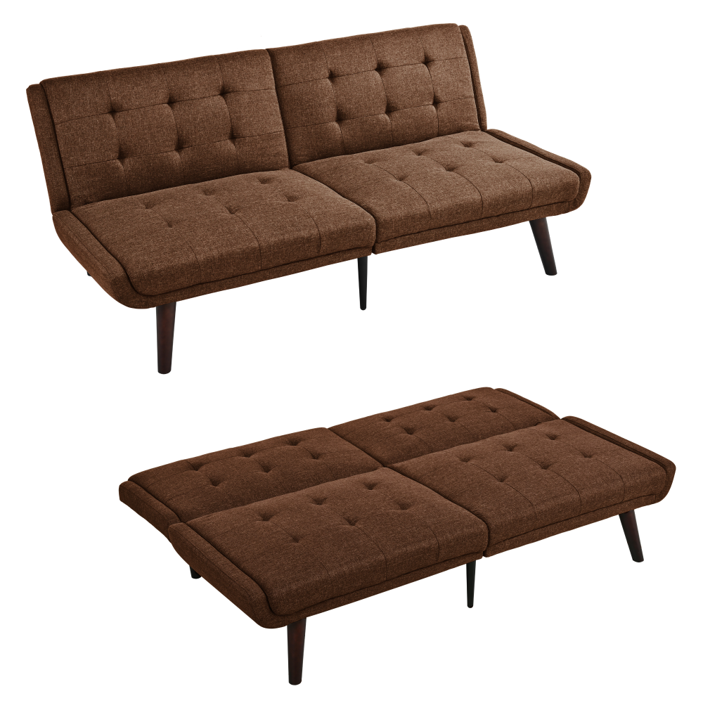 Sofa rozkładana, futon, składana, 146 cm, 5-stopniowa regulacja oparcia, do małych pomieszczeń, brązowa