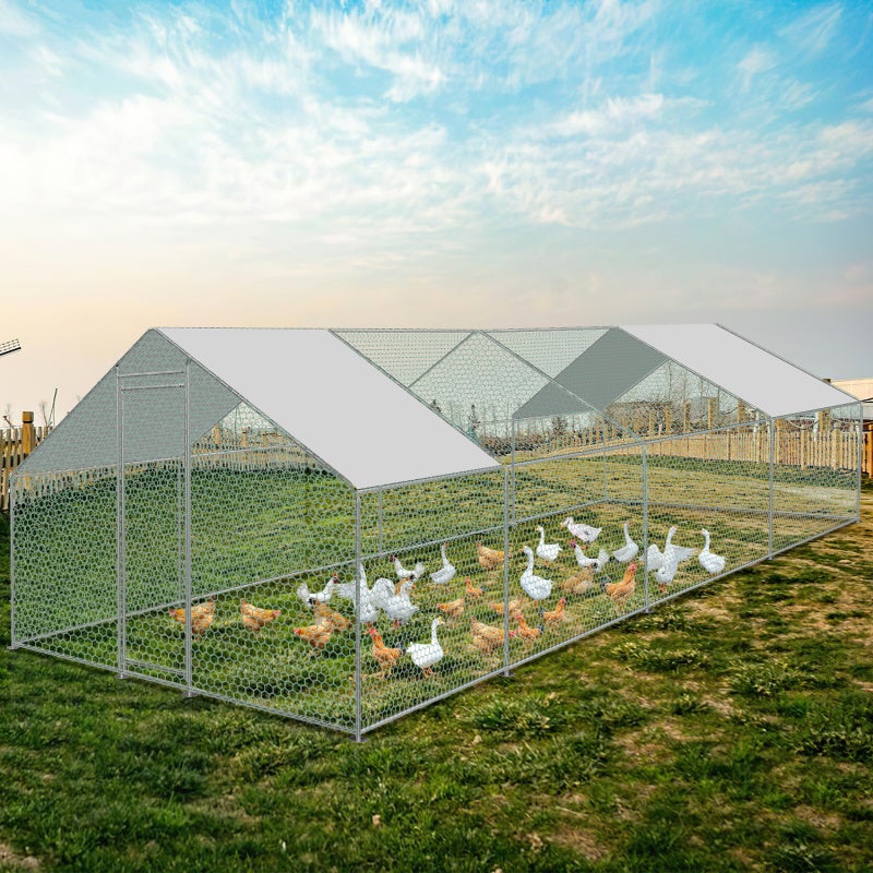 Galinheiro Galinheiro Aço galvanizado com rede com zona coberta com fechadura Galinheiro para pequenos animais 3 x 8 x 2 m 24m² - 8