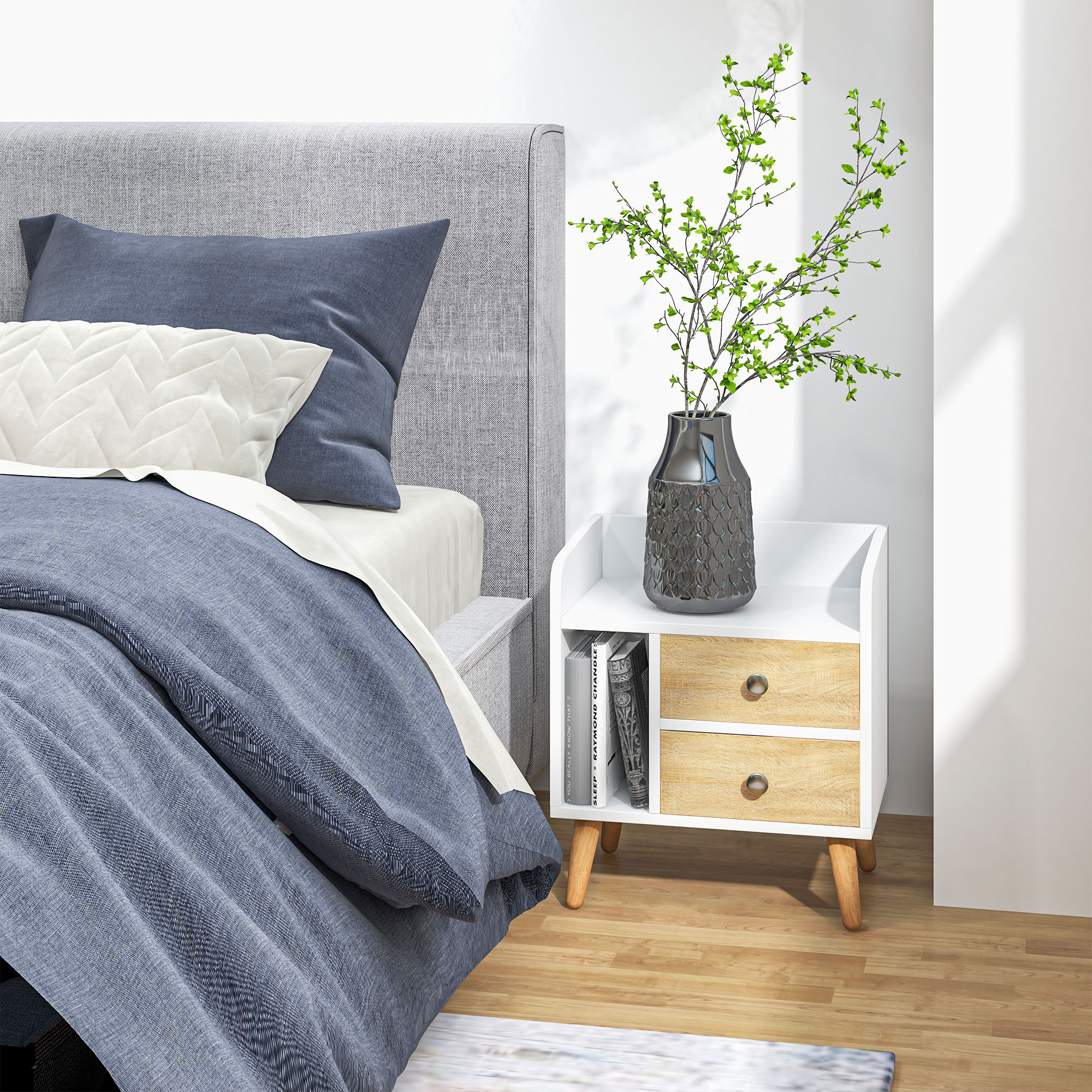 Mesita de noche Homcom blanco 43x30x49 cm tablero de partículas - 2