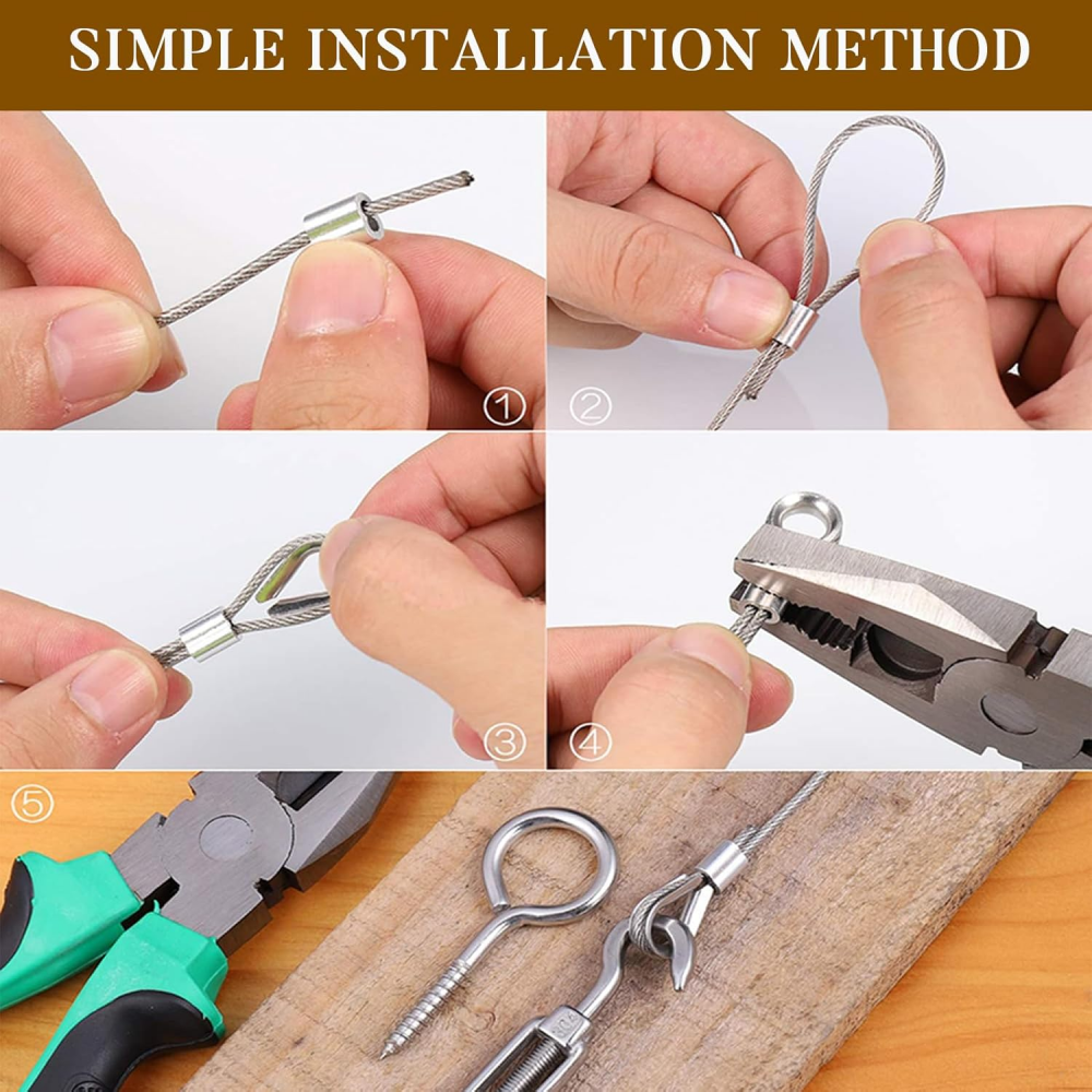 Kit de fixation d'auvent - Kit de matériel de voile d'ombrage avec câble métallique de 30 m - Kit de fixation de voile d'ombrage - 4