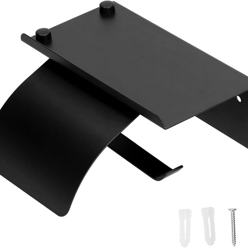 Czarny uchwyt na papier toaletowy, nierdzewny ścienny uchwyt na rolkę papieru toaletowego z półką do łazienki i kuchni