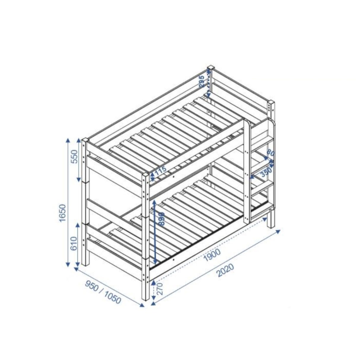 Pack lit superposé séparable avec sommier gigogne et matelas Aaron Bois naturel 90x190 cm - 3