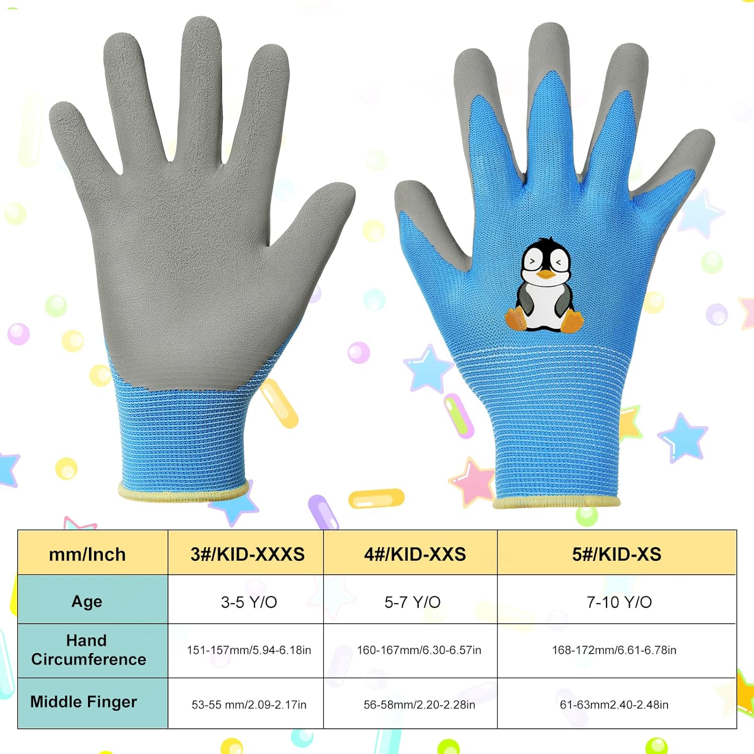 3 paires de gants de jardinage de sécurité pour enfants de 5 à 8 ans, paume en caoutchouc imperméable et résistante aux taches pour protéger les mains - 2