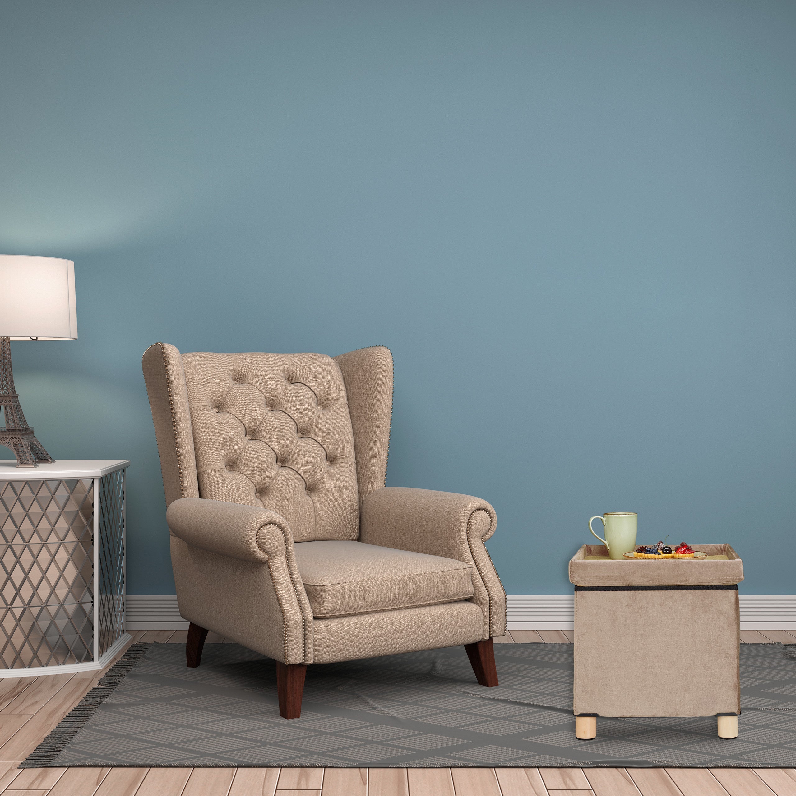 Relaxdays Pouf Contenitore Con Vassoio Integrato, Sgabello