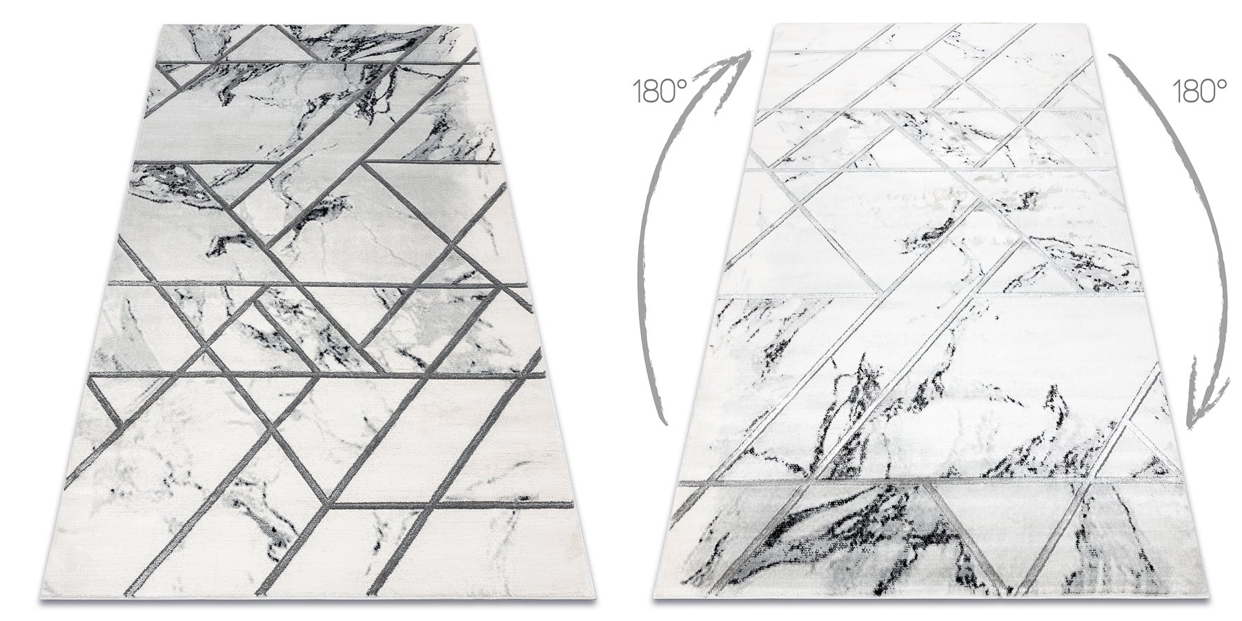 Dywan EMERALD ekskluzywny 0085 glamour, stylowy marmur, geometryczny biały / srebrny 80x150 cm - 2