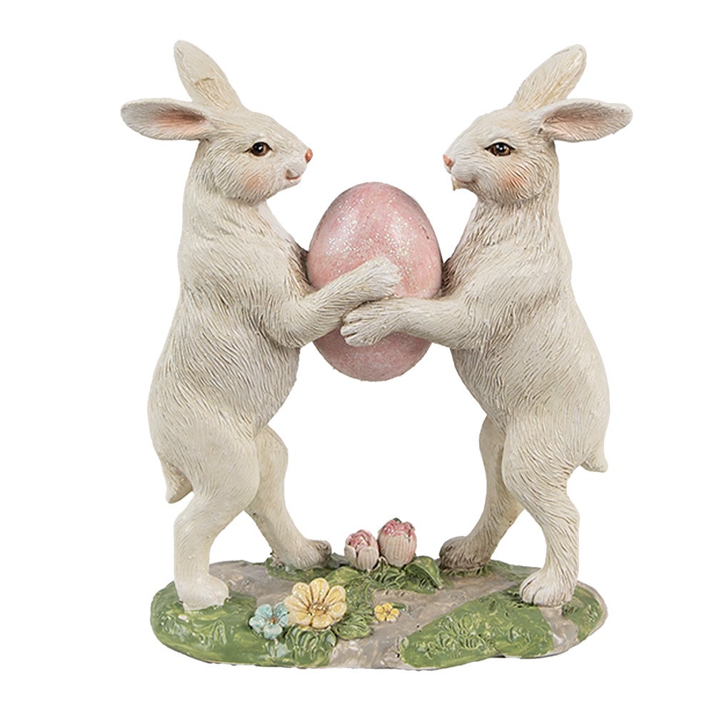 Figurine Lapin 34 cm Beige Noir Polyrésine Décoration de Pâques