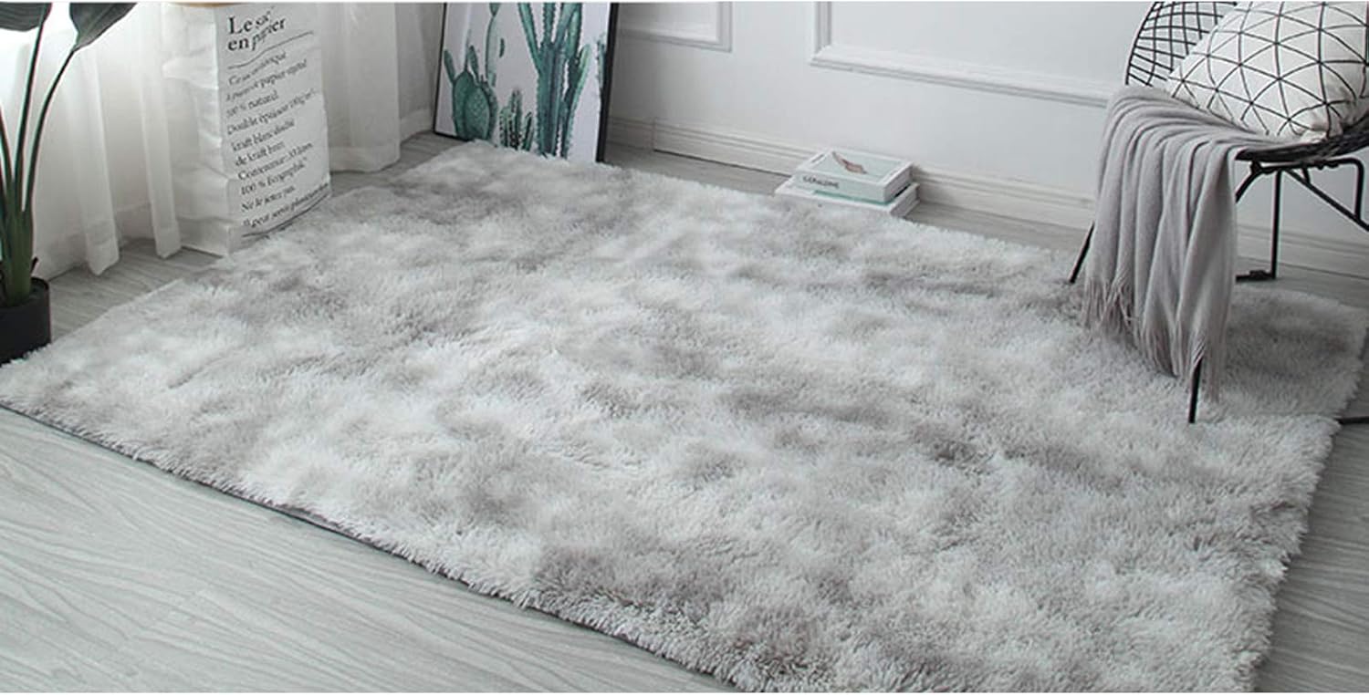 Tapis moelleux en peluche, tapis en peluche soyeux, tapis d'intérieur moelleux, tapis de jeu moderne antidérapant (gris clair, 120 x 160 cm) - 4