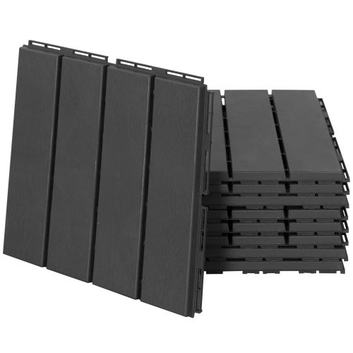 Lot de 9 dalles de terrasse clipsables en plastique noir 30 x 30 cm, pour balcon, jardin et patio