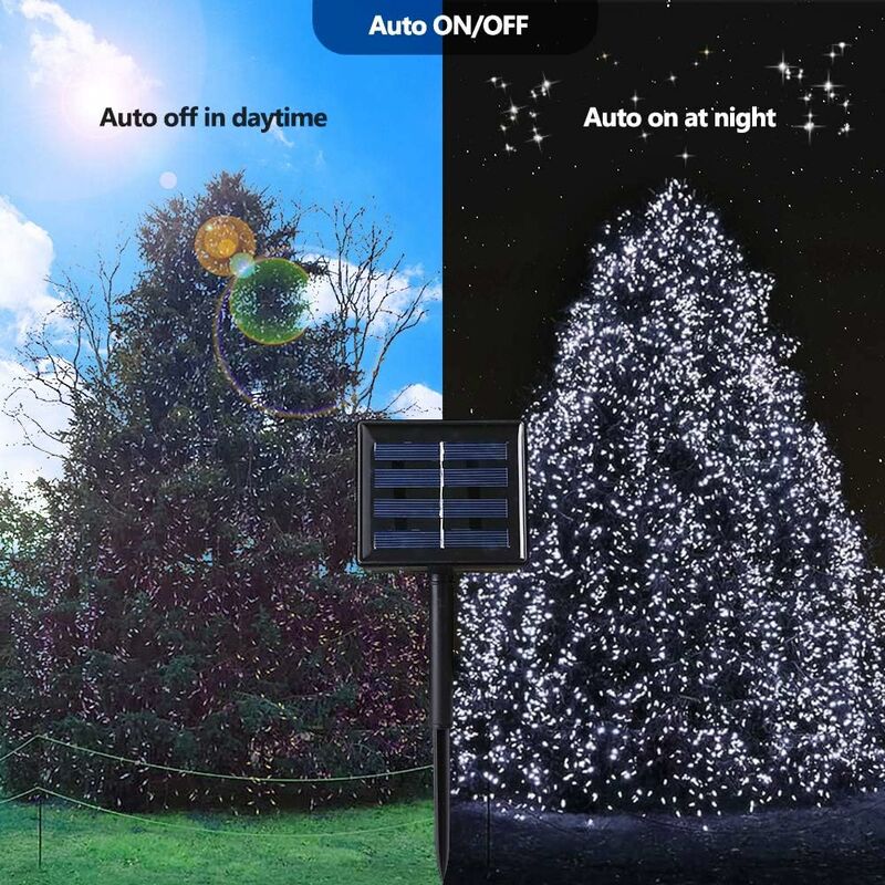 Guirlande lumineuse solaire extérieure (blanc froid), 22M 200 LED étanches, 8 motifs de décoration pour le jardin, la cour, l'arbre, la clôture, la ma - 3
