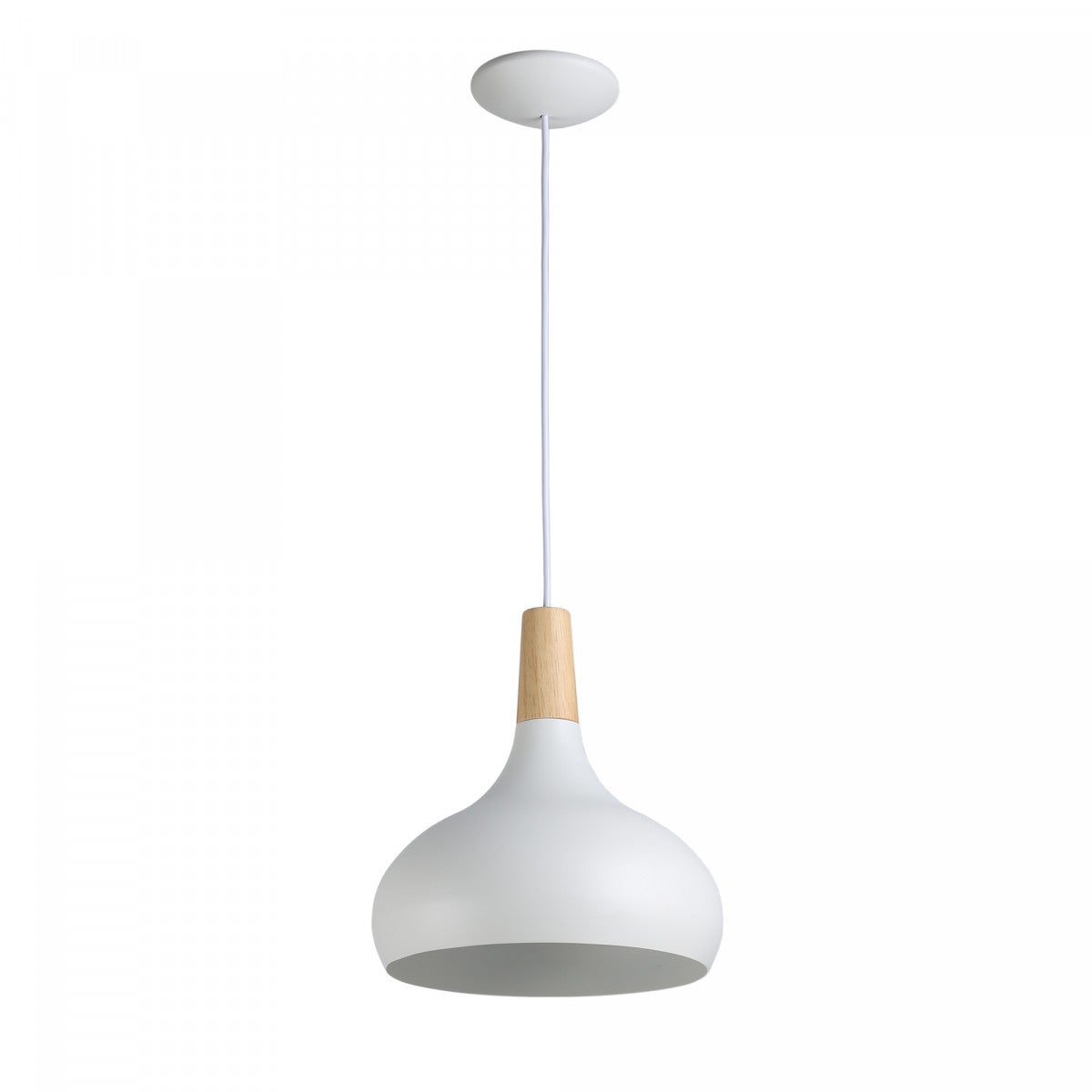 Lámpara colgante de metal blanco y madera estilo nórdico para salón y comedor e27 ø26cm