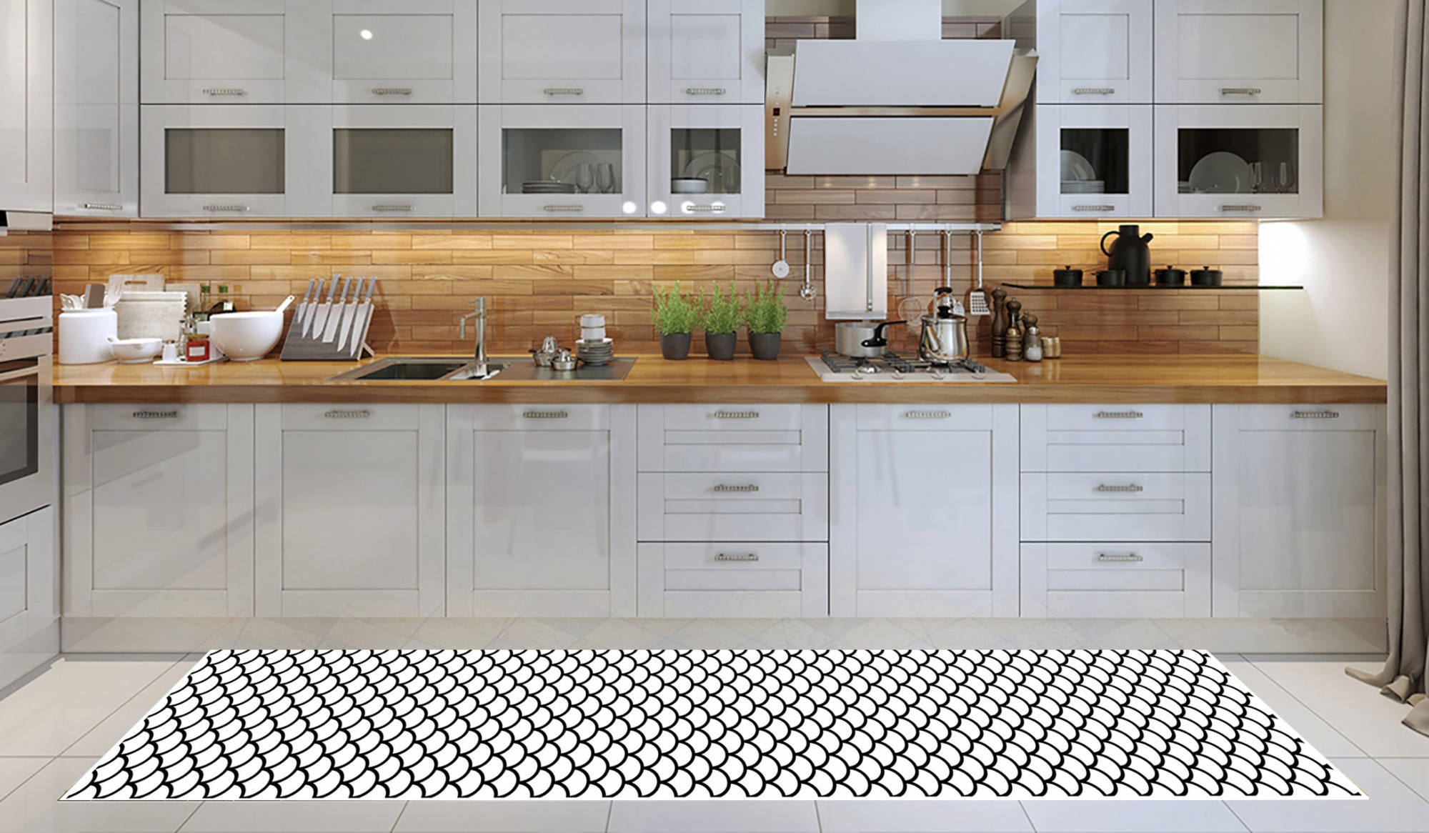 Camino de cocina, 100% made in italy, alfombra antimanchas con impresión digital, camino antideslizante y lavable, modelo angie, 140x52 cm