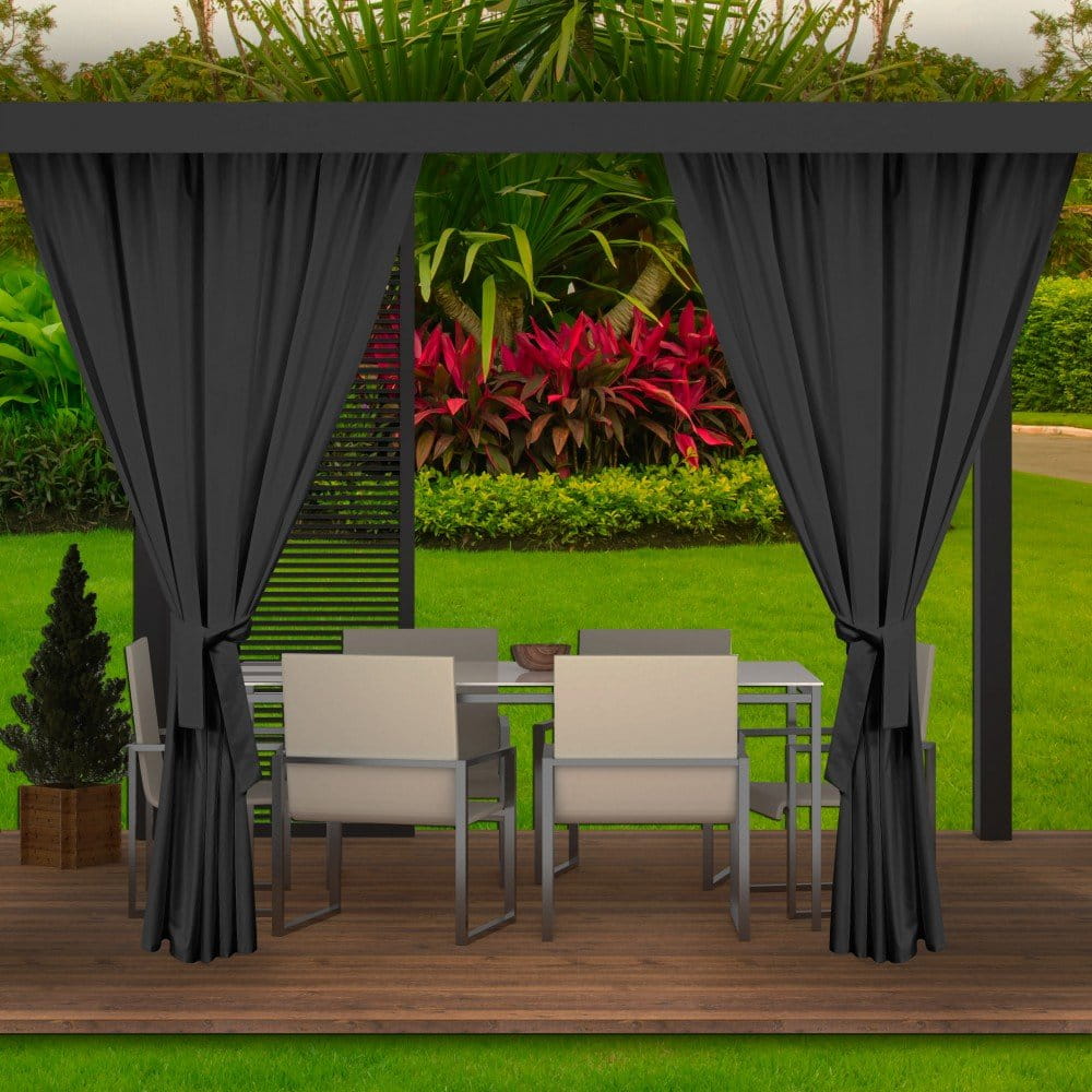 Cortinas de exterior 2x 155x220cm, cortinas de exterior negro, cortina para balcón, cortina de exterior para terraza, cortina de pérgola impermeable