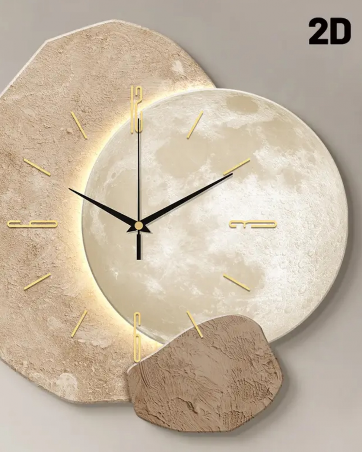 Horloge murale silencieuse ZAEWRYE, design sobre effet pierre,Éclairage d'ambiance USB,idéale pour la salle à manger, le bureau ou la chambre,40 cm - 7