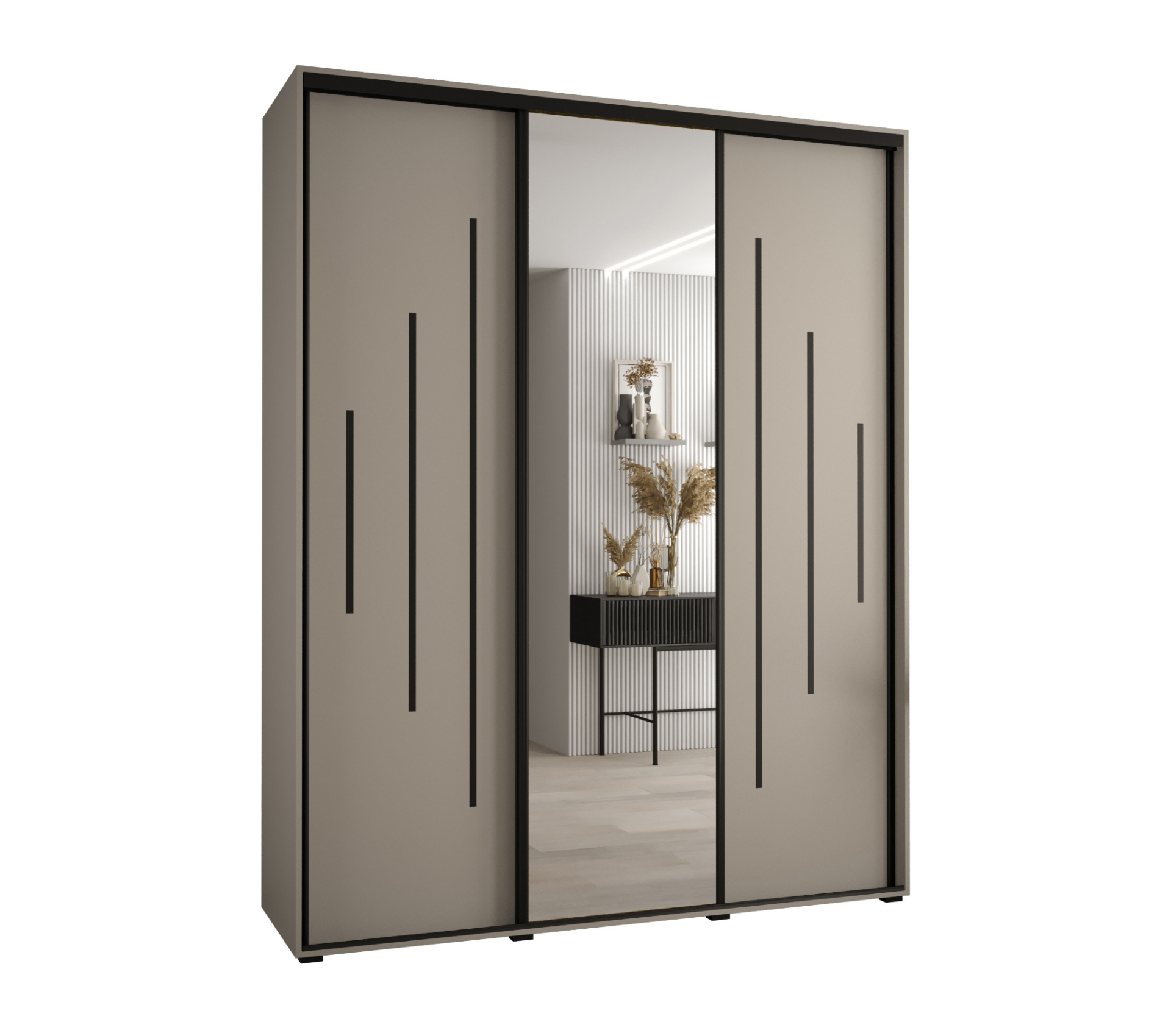 Szafa przesuwna z lustrem wysoka Dakota 13 200 x 60 x 235,2 cm kaszmir + u. czarny - Abiks Meble
