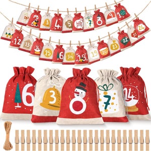 KARLOR Calendario Dell'Avvento Fai Da Te 2024, 24 Sacchetti In Carta Kraft 7x5x10,5 Cm Con Adesivi Numerici E Filo, Da Riempire - 6