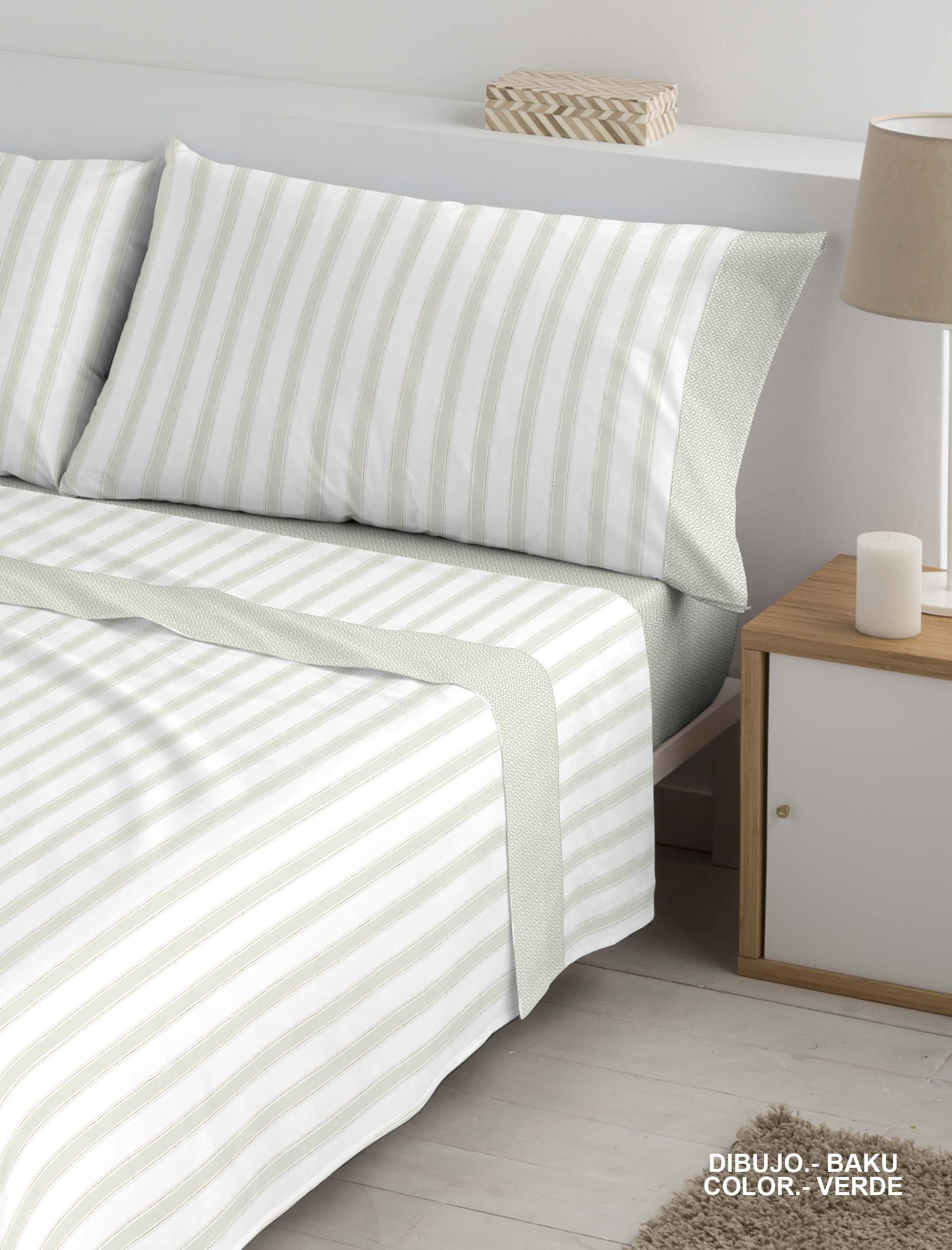 JUEGO DE SÁBANAS ESTAMPADO GEOMÉTRICO DE LA MARCA BAMBÚ MOD. BAKU, COLOR VERDE, CAMA 105 - 2