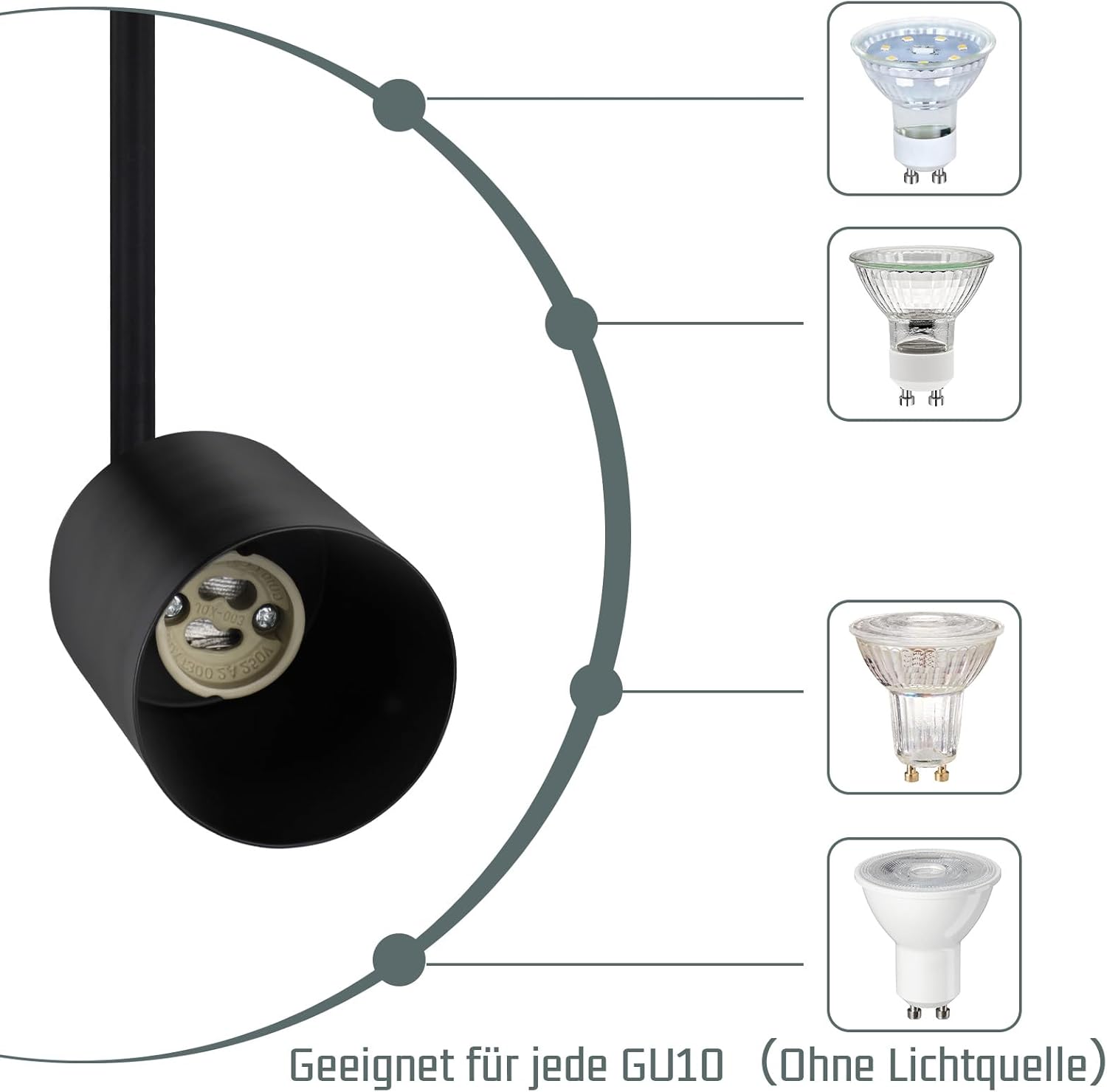 NETTLIFE Spot de plafond plafonnier noir 3 ampoules orientable LED GU10 350° - 7