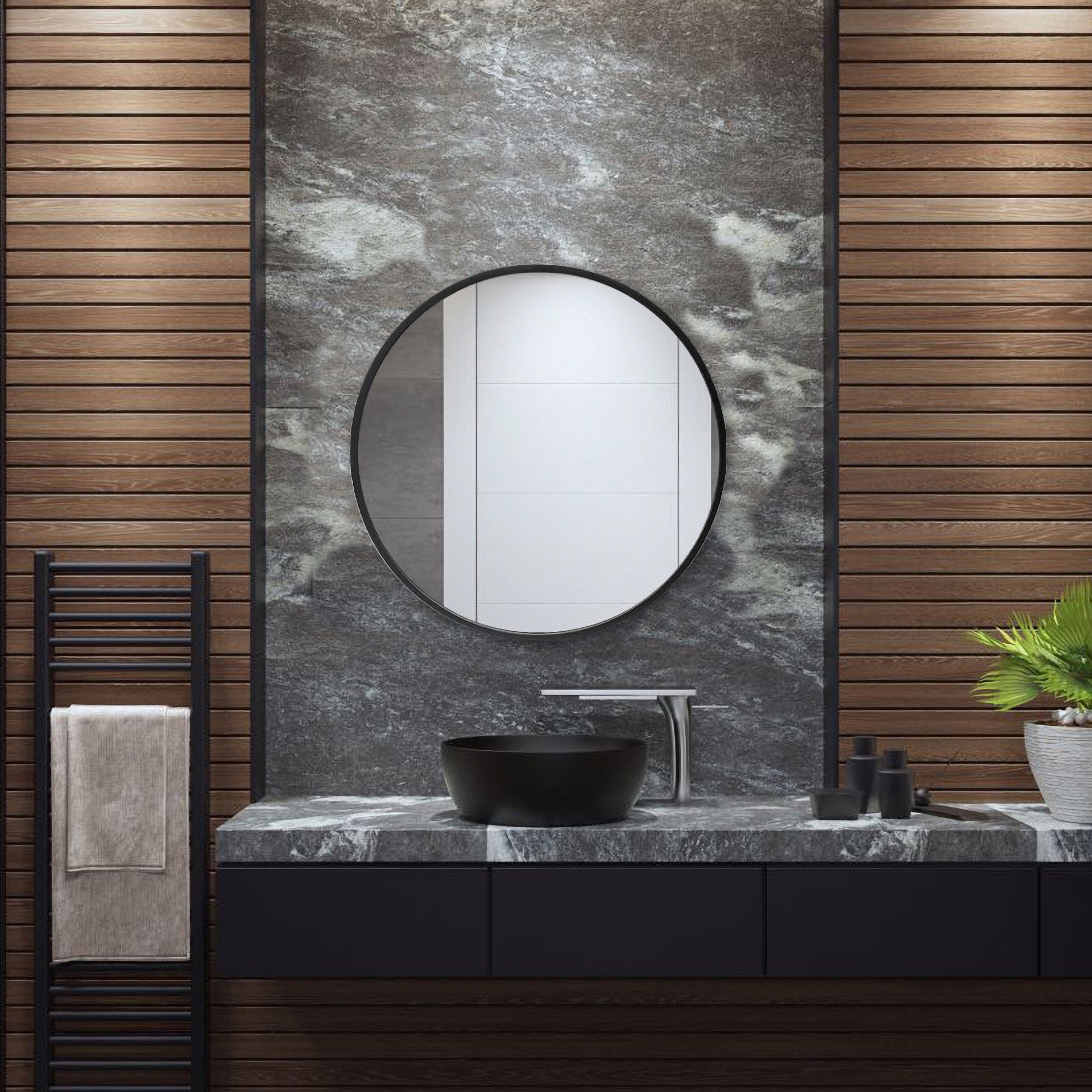 Miroir mural Modugno rond diamètre 60 cm noir [en.casa] - 2