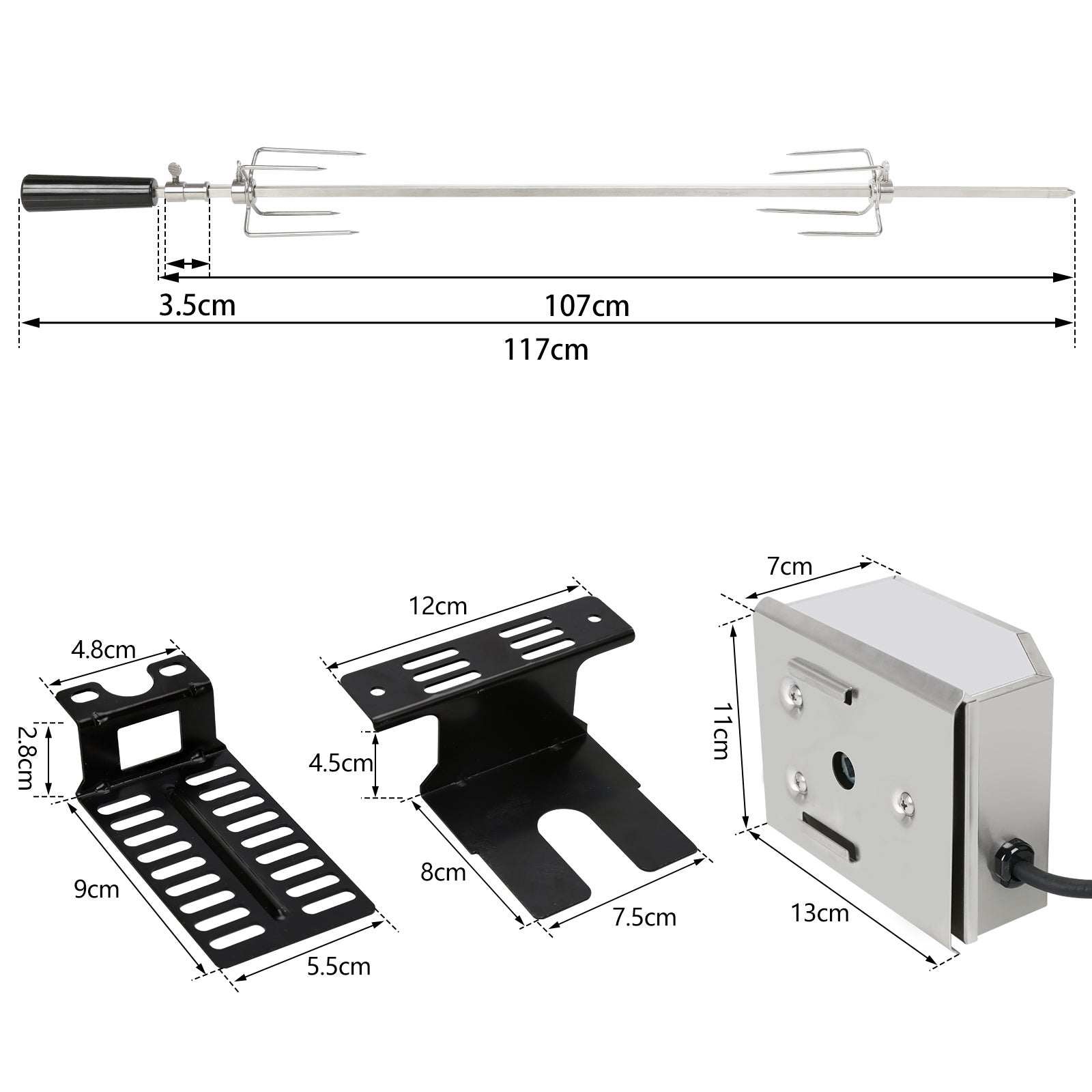 Broche BBQ Set de brochettes Barbecue électrique pour grill 107cm BBQ Tourne Broche en Acier Inoxydable avec Electrique avec Moteur - 2