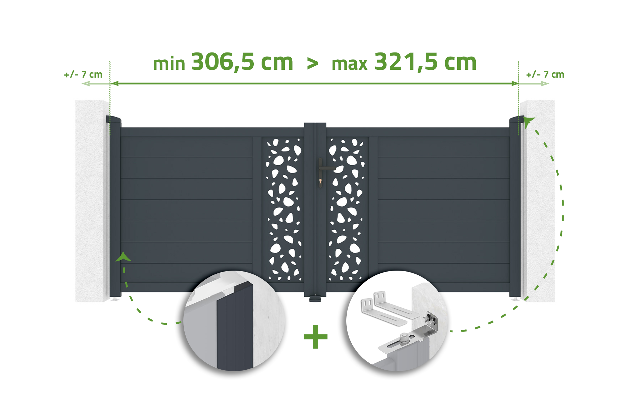 Brama skrzydłowa regulowana szerokość 3m SUNNY H.120cm szare aluminium