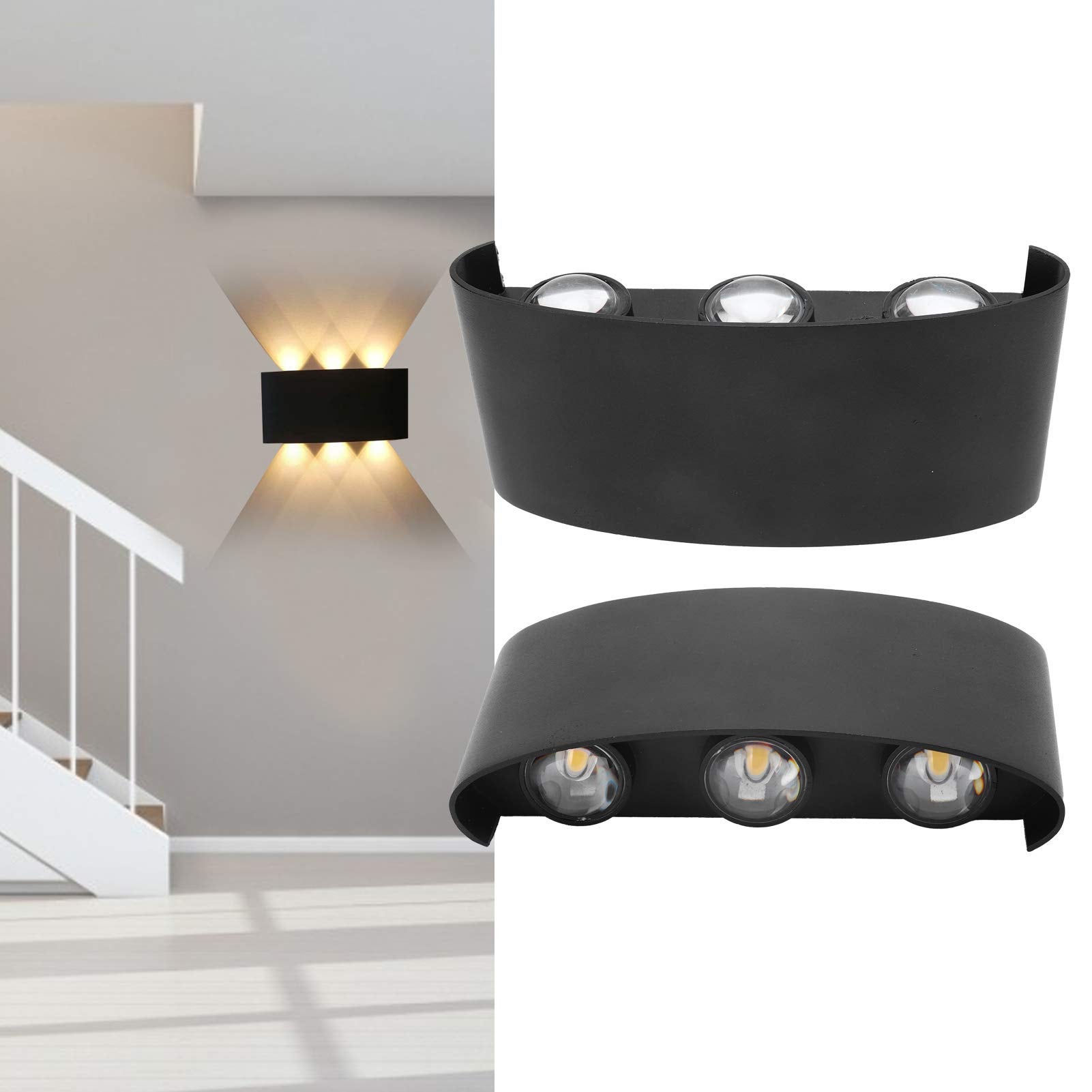 Lampa ścienna LED 6 W, wewnętrzna lampa ścienna LED, 16,8 x 8 x 4 cm, czarna LED Indo