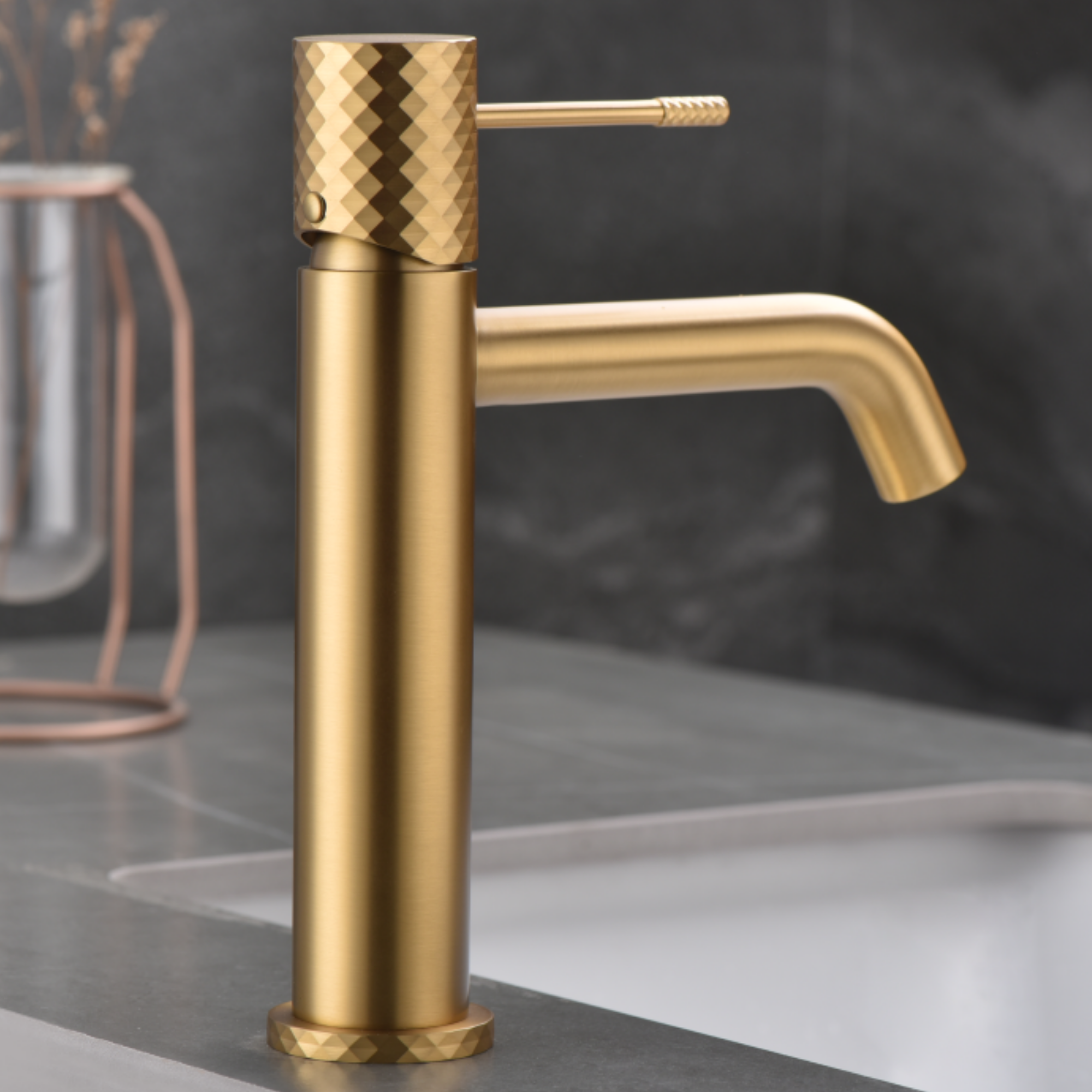 Rubinetto Lavabo Monocomando IMEX Serie Genova - Colore Nero Pistola Metallo - Miscelatore Da Soprapiano Con Risparmio Idrico - 2