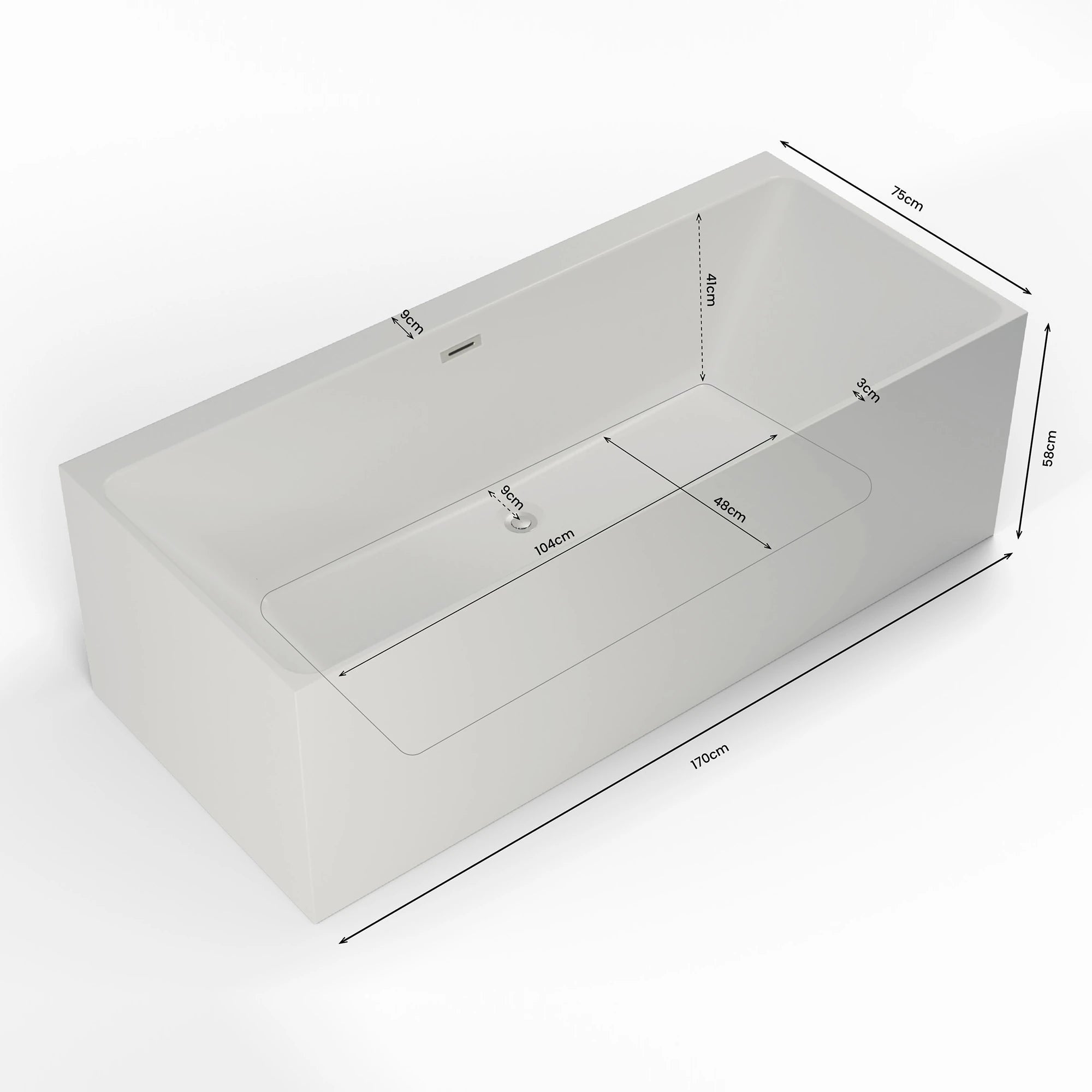 Baignoire Ilot Cobalt 170 blanche 170 x75 x56 cm, by SPALINA - 9