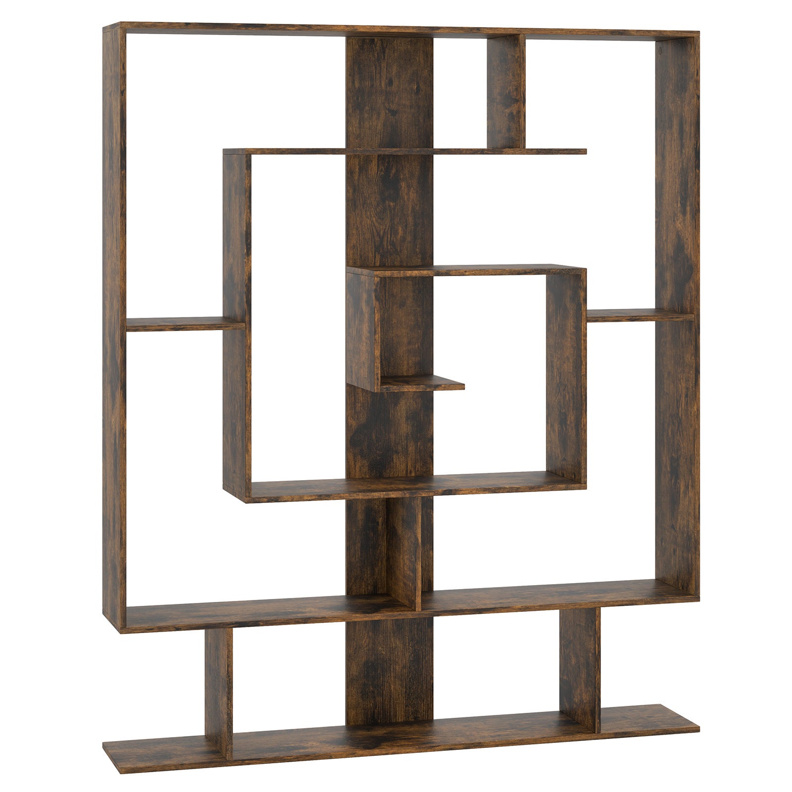 Regał na książki z 7 poziomami, ścianka działowa, geometryczny regał stojący, regał biurowy, gabinetu, biura, 125 x 22 x 150 cm (rustykalny brąz)