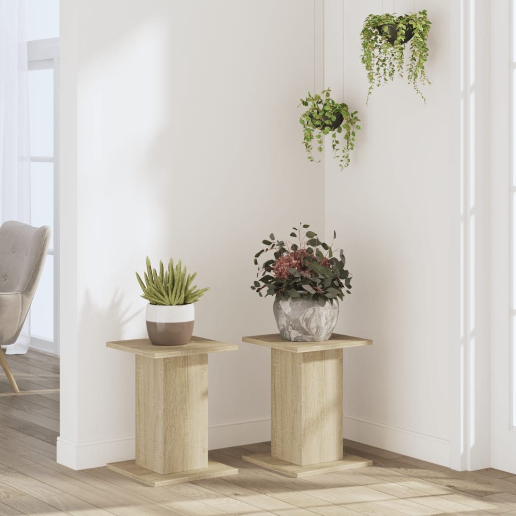 Supports pour plantes 2 pièces chêne en panneau de bois - 3