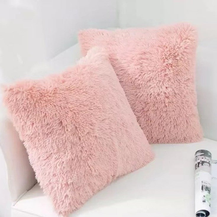 Set di 2 federe in pelliccia sintetica, soffici e morbide, 45x45 cm, rosa, per soggiorno e divano. | Leroy Merlin